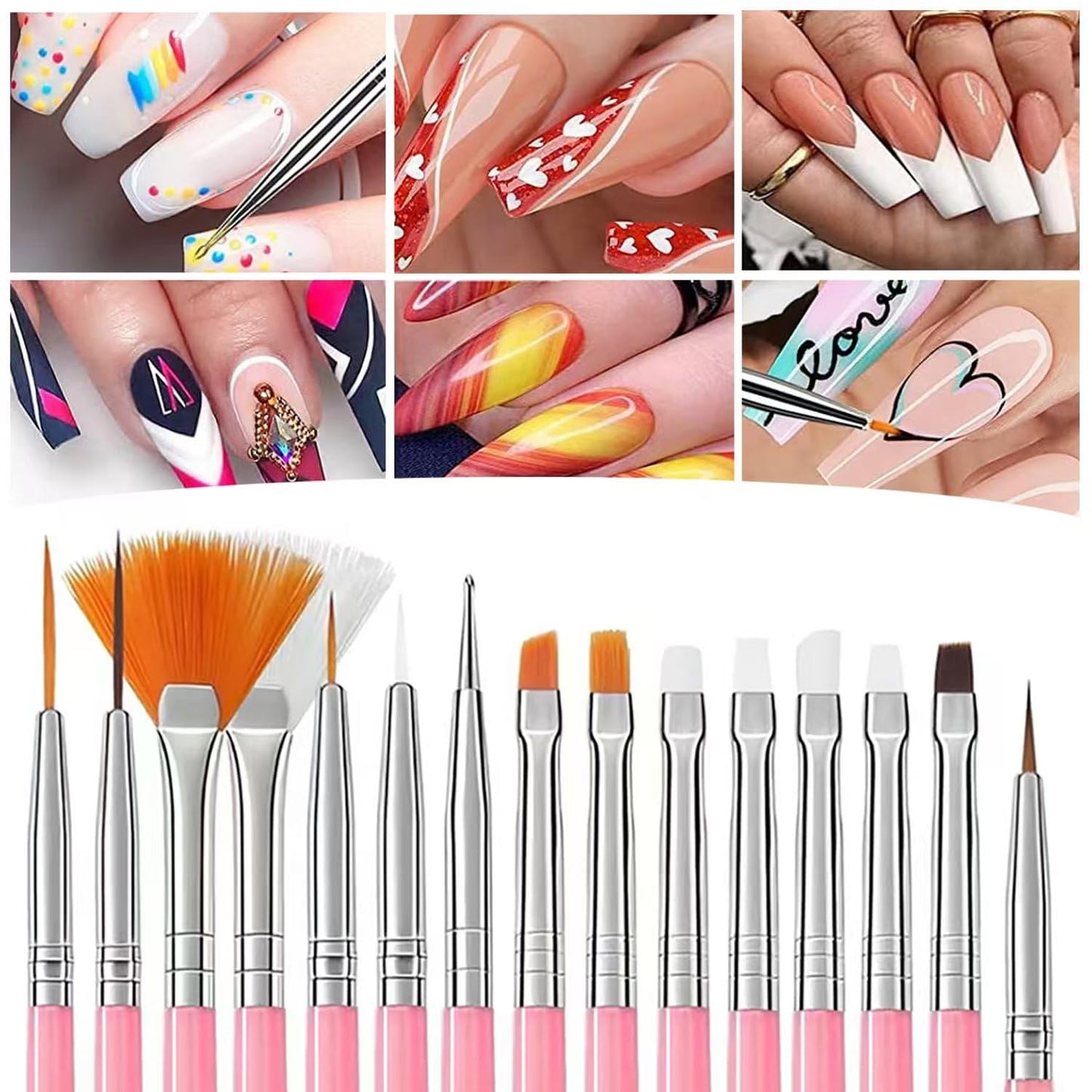 39PCS Nail Art Brush Set, Nail Brushes with Gel Polish Brushes, Gel Nail Brush for Builder Gel, Striping Liner Brush, Dust Brush, Nail Stand, Nail Color Palette, DIY Manicure Tools Gift for Women