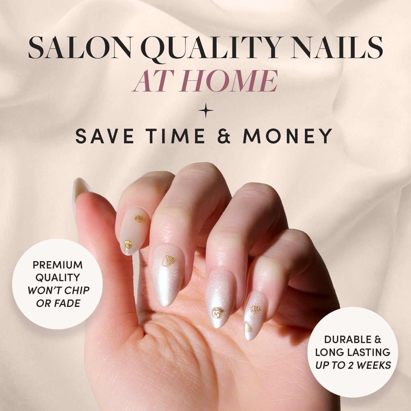 Glamnetic Press-On Nails Bundle - Sanded & Berry Maroon | Short Almond Nude Fake Nails with Raised Gold Shell Accents | Dark Red Short Round Fake Nails | Reusable, Salon-Quality Nail Kits