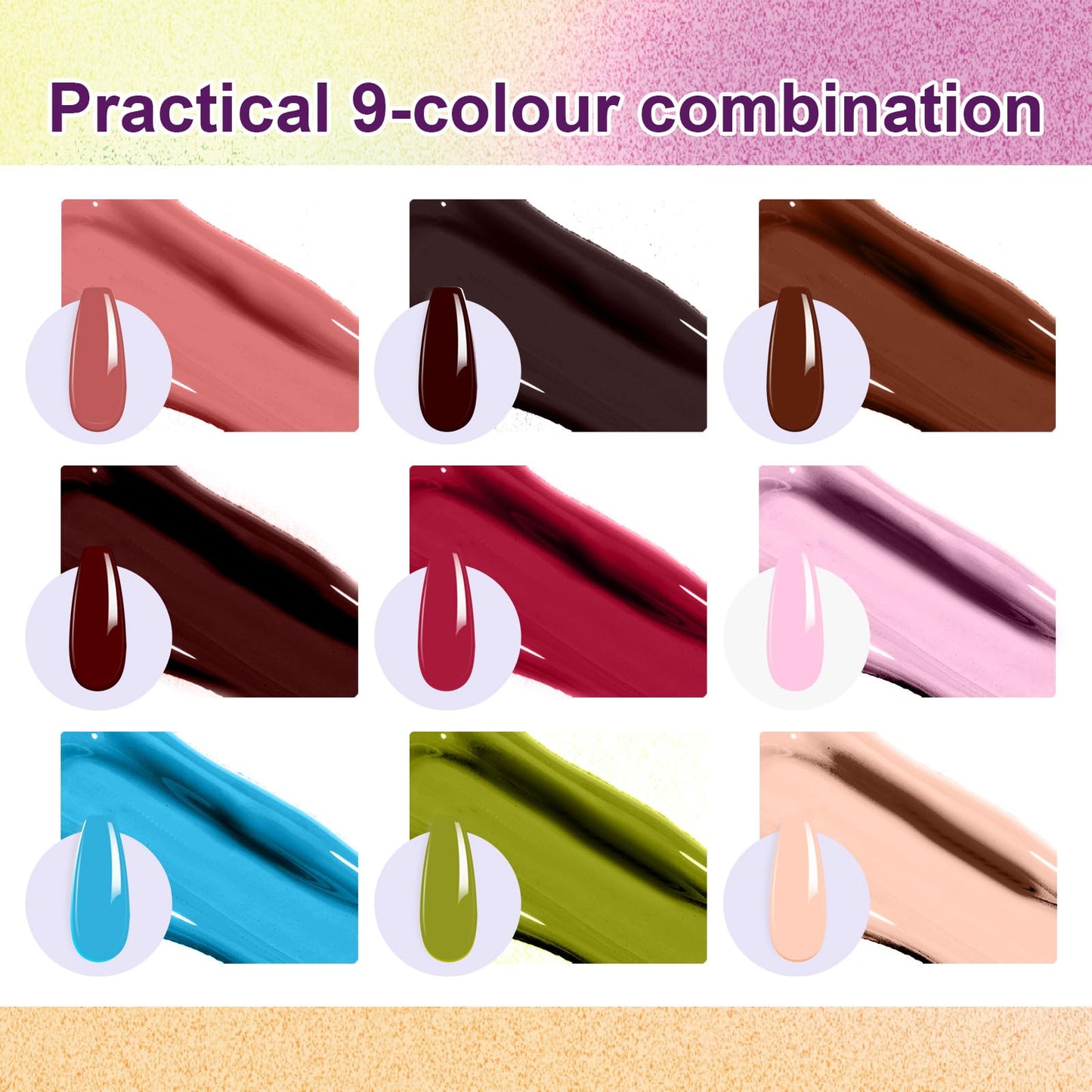 U-Shinein Gradient Painting Gel, 9 Colors Ombre Gel Nail Polish for Pigment Pat Nails Aura Nails French Manicure Soak Off UV Long-lasting Home Salon DIY Nail Art Canyon Bloom