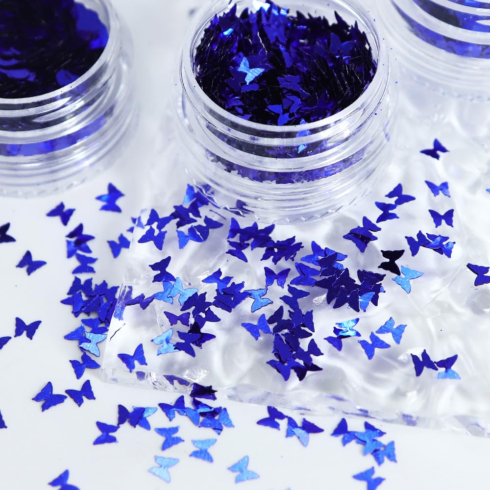 Christmas Nail Art Glitters Blue Nail Sequins, 6 Grids Winter Nail Glitter Sequins Mixed Snowflake Butterfly Heart Nail Glitter Flakes DIY Christmas Nail Art Decoration Accessories for Women Girls