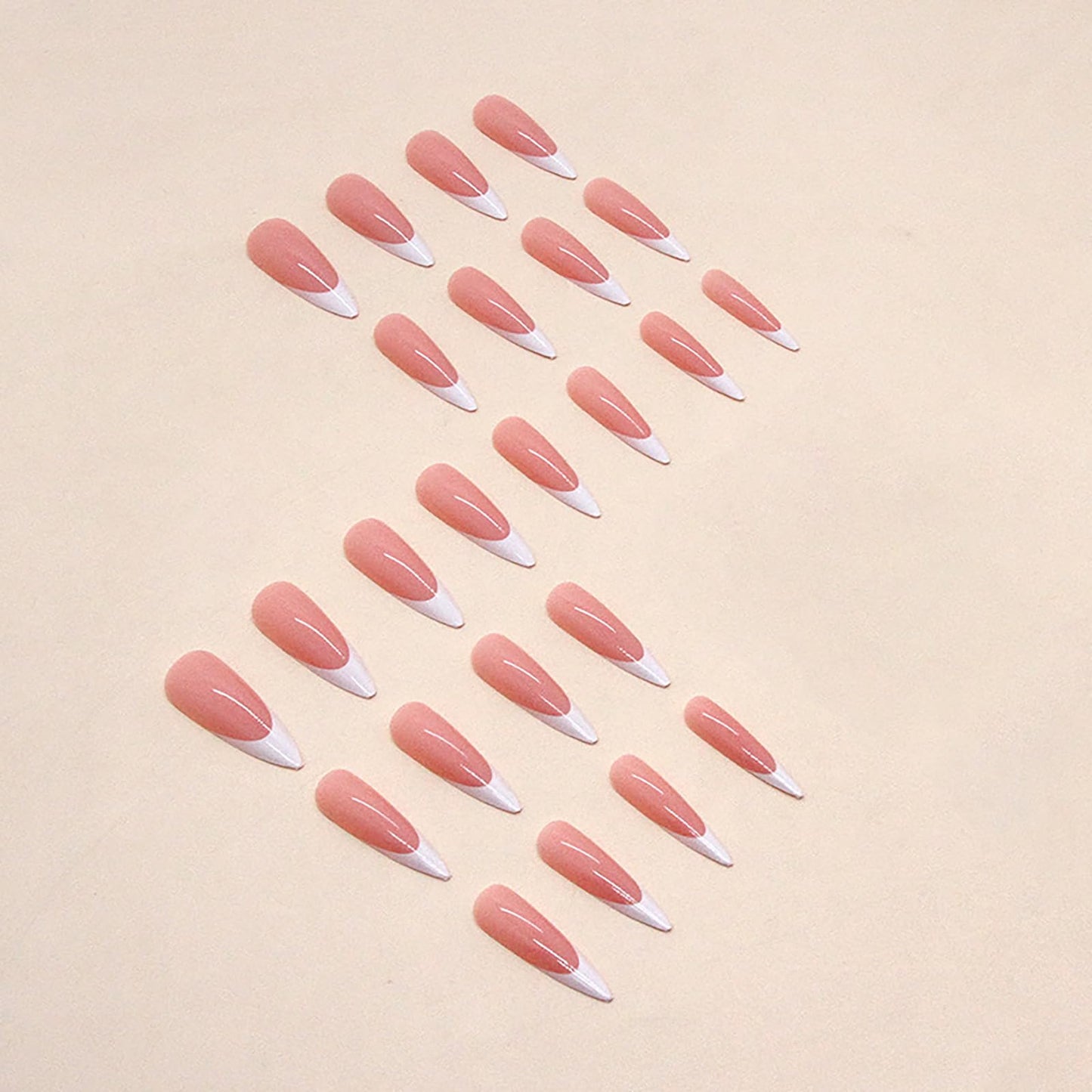 French Tip Press on Nails Long Almond Fake Nails Nude Pink White Nails Press ons Acrylic Nails False Glossy Full Cover Artificial Stick on Nails for Women Girls 24 Pcs