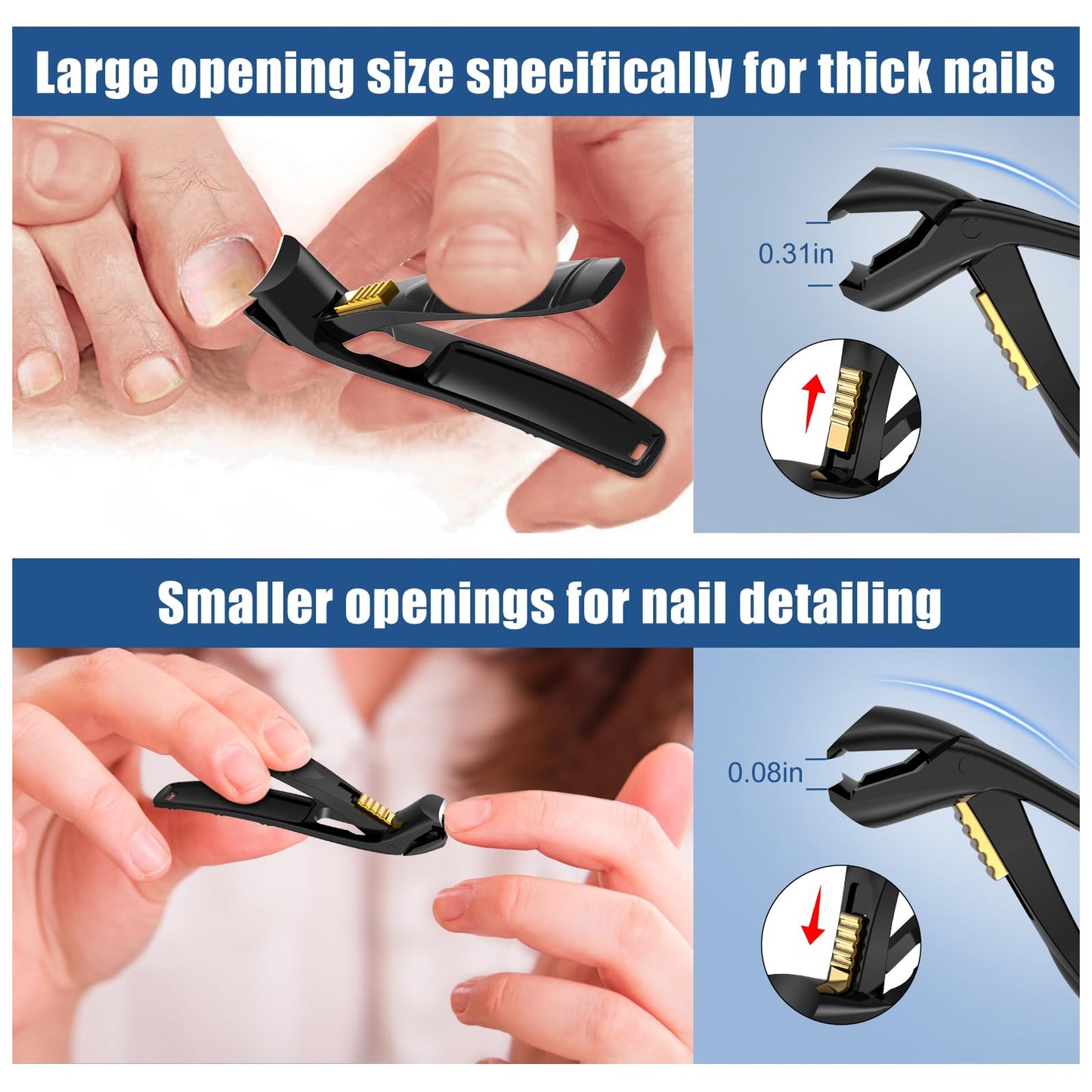 SHINLEA Nail Clippers for Seniors Thick Toenail, Professional Fingernail Toenail Clippers with Catcher, Sharp Wide Opening and Long Handle Nail Cutter for Men Women, Black