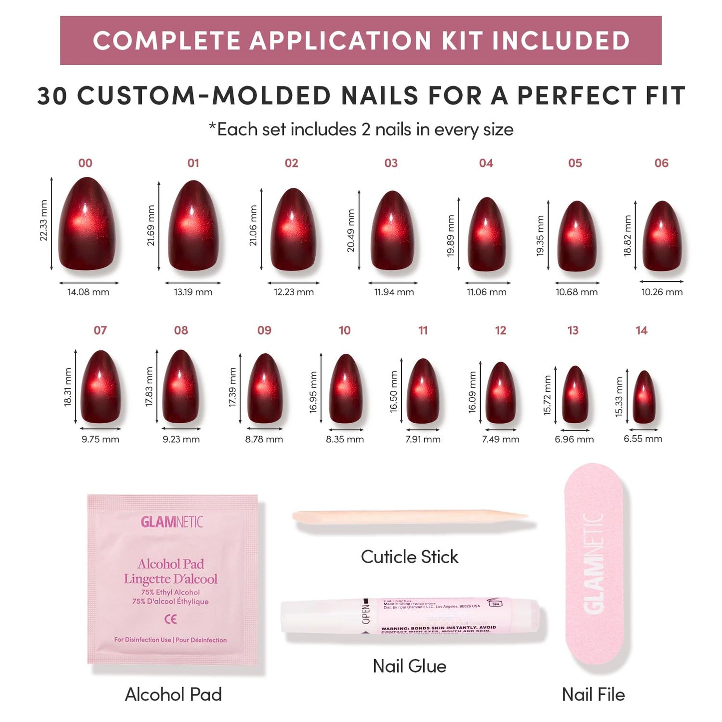 Glamnetic Press-On Nails Bundle - Frosted Cranberry & Sweater Weather | Short Almond Fake Nails in Deep Red with Jelly Finish | Short Almond Fake Nails with White Glitter French Tips & 3D Designs | Du