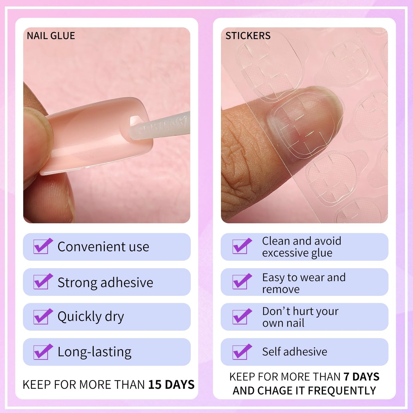 Lifextol 240pc French Tip Press on Nails Short With Glue and Adhesive Tab, False Acrylic Square Tips, Artificial Fingernail Stick-Ons