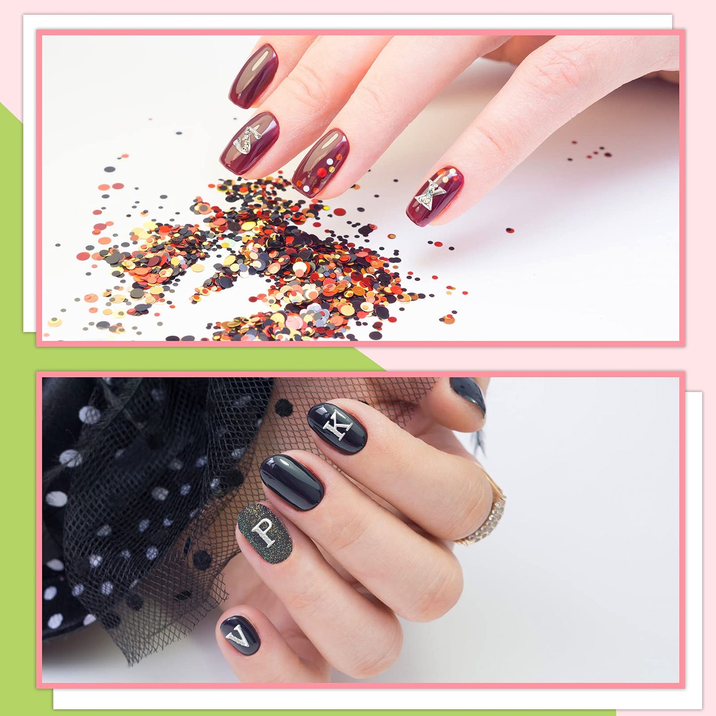 Maitys 104 Pieces Letter Nail Silver Studs 3D Capital Charms Letters and Rhinestone Crystal Nail Decals English Alphabet Fingernail Art Decoration for Women Female DIY Fingernail Art