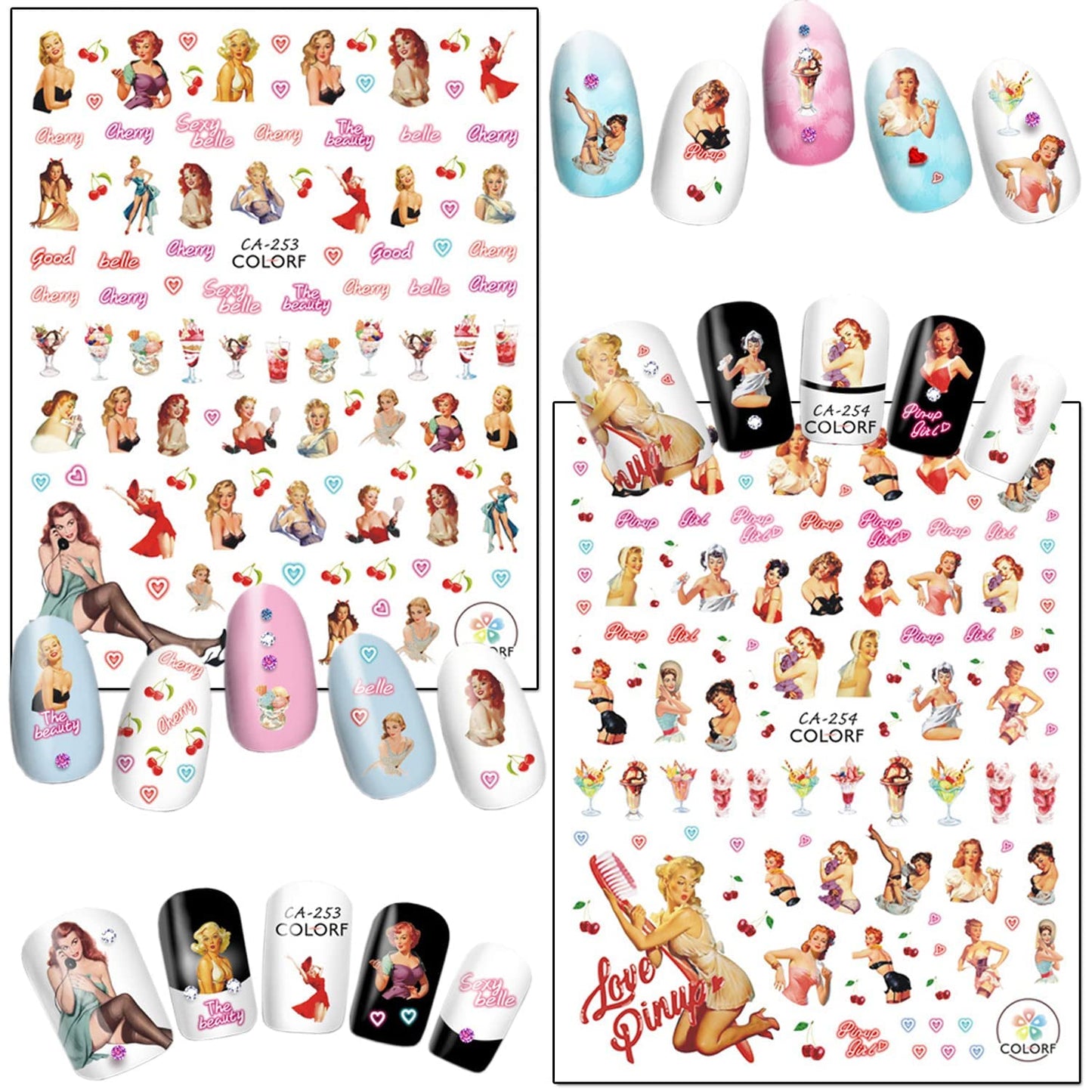 6 Sheets Sexy Girls Nail Stickers and 6 Sheets Silver Nail Stickers