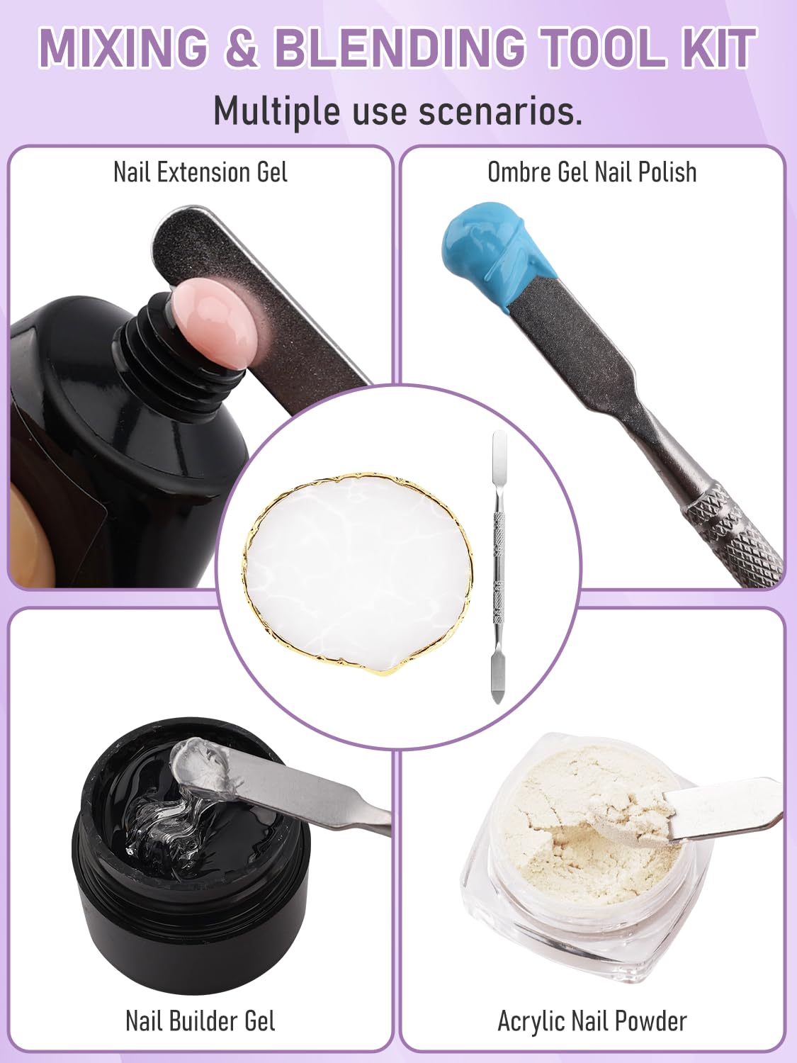YOOVR Nail Art Tools Set, Nail Stand for Press on Holder for Painting Nails, Nail Art Brushes, 200 Pcs Nail Sponge and Nail Art Palette for Ombre and Gradient Painting Gel Nail Polish