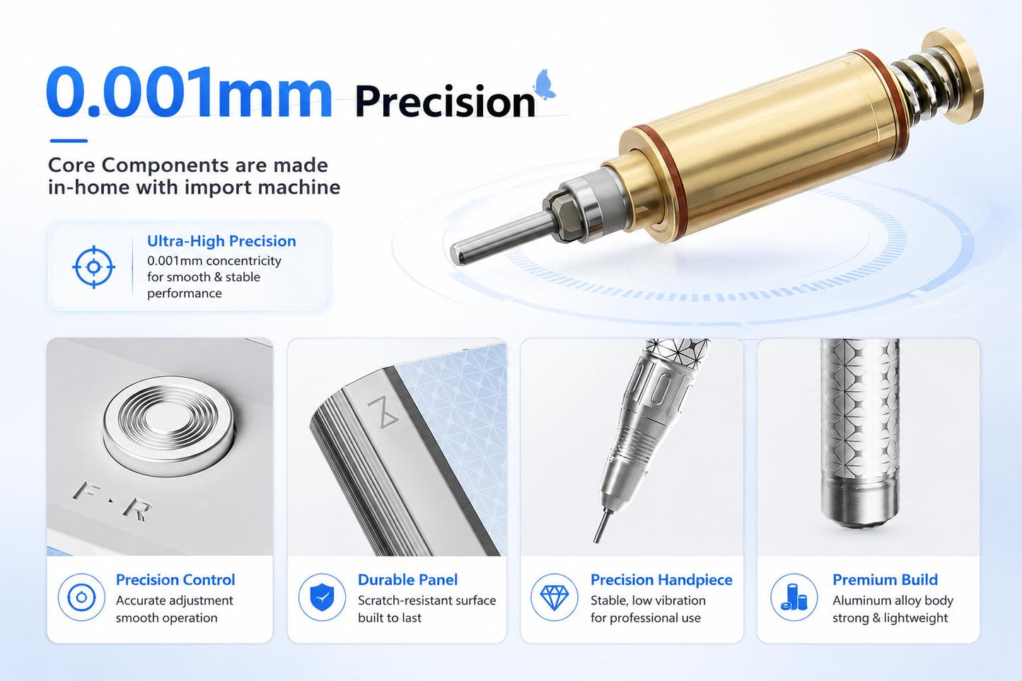 M Pro Spin Nail Drill 60W Brushless Motor 35,000 RPM, Cordless Rechargeable Electric Nail File, Professional E File Machine for Acrylic Gel Nails, Low Noise Portable Salon Use – Blue