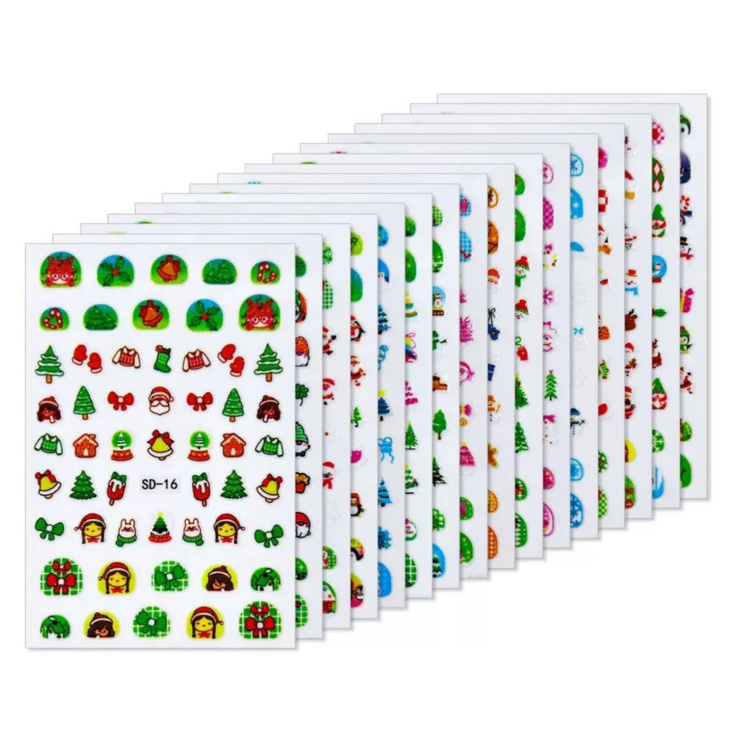 Christmas Nail Stickers Glow in The Dark Nail Art Stickers 3D Self Adhesive Cute Cartoon Christmas Tree Nail Art Supplies Snowman Snowflake Bow Nail Design Winter Xmas Nail Decals for Women 16 Sheets