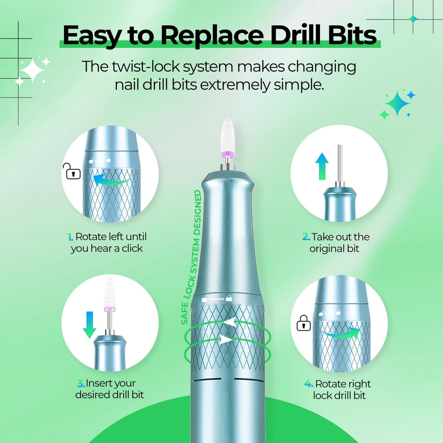 JOSGLOI Electric Nail Drill Professional: Shiny 40000RPM Electric Nail File Kit E File Nail Drill Machine with LCD Display for Acrylic Gel, Manicure Pedicure Polishing Grinder for Salon Home, Diamond