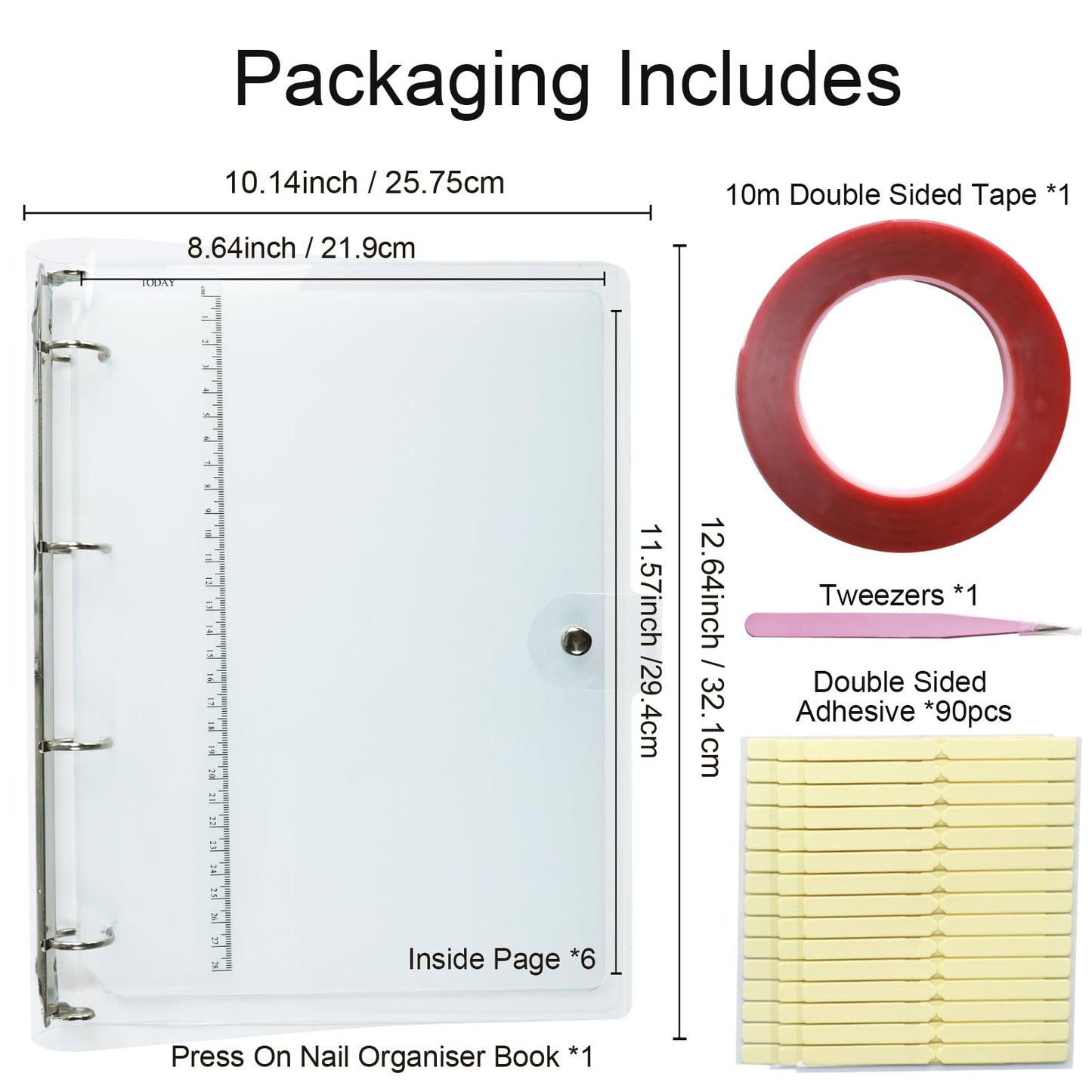 Yazikisa Large Press-on Nails Organizer Book Set Clear Press ons Nail Storage Box Binder Removable Loose-Leaf Packaging Case Salon Sample Styles Display Supplies 6 Page A4