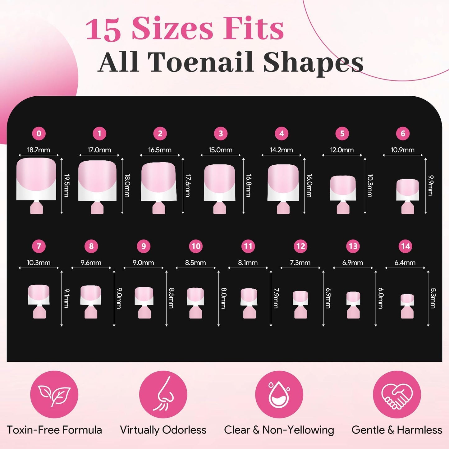 60Pcs Light Pink French Tip Press on Nails & Press on Toenails Set, Square Fake Nails Kit with Nail Glue, 15 Sizes Acrylic Full Cover Toe Nail Press Ons Stick on Nails for Women DIY Home Manicure