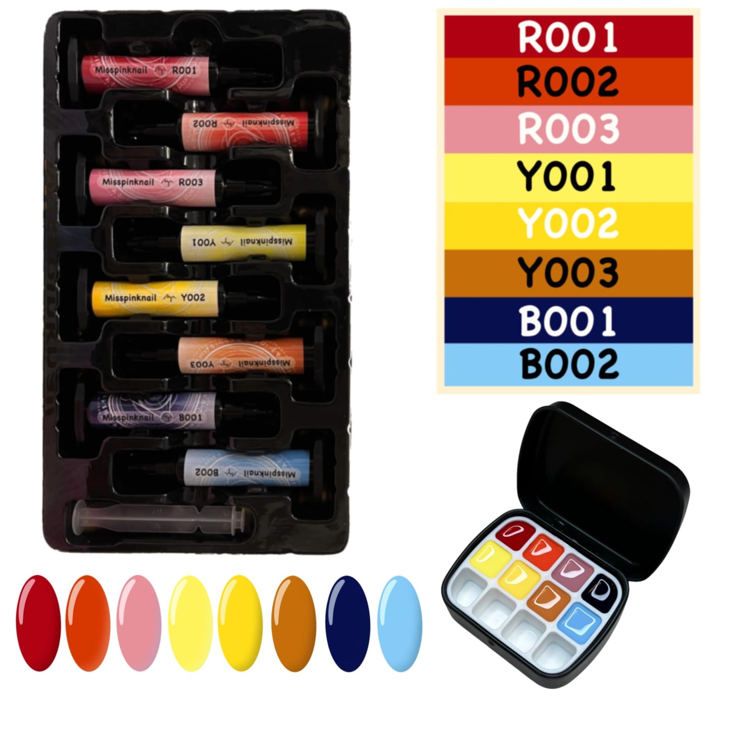 YJMyujimi Advanced Painting Gel for Nail Art,8 colour kit with 2 palette(12 divsions),Non wipe,Manicure Professional Nail Salon DIY at Home Gift (B)