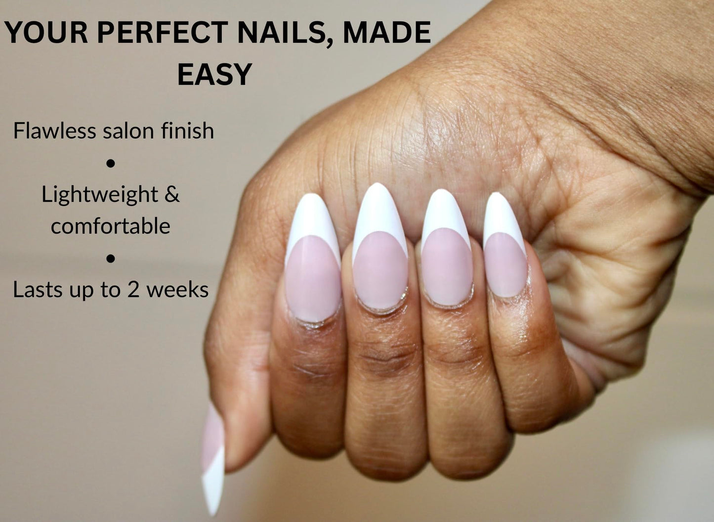 French Tip Press-On Nails – Nude Pink with White Tips | Long Almond Shape, Glossy 24-Piece Reusable Nail Set for Salon-Perfect Look