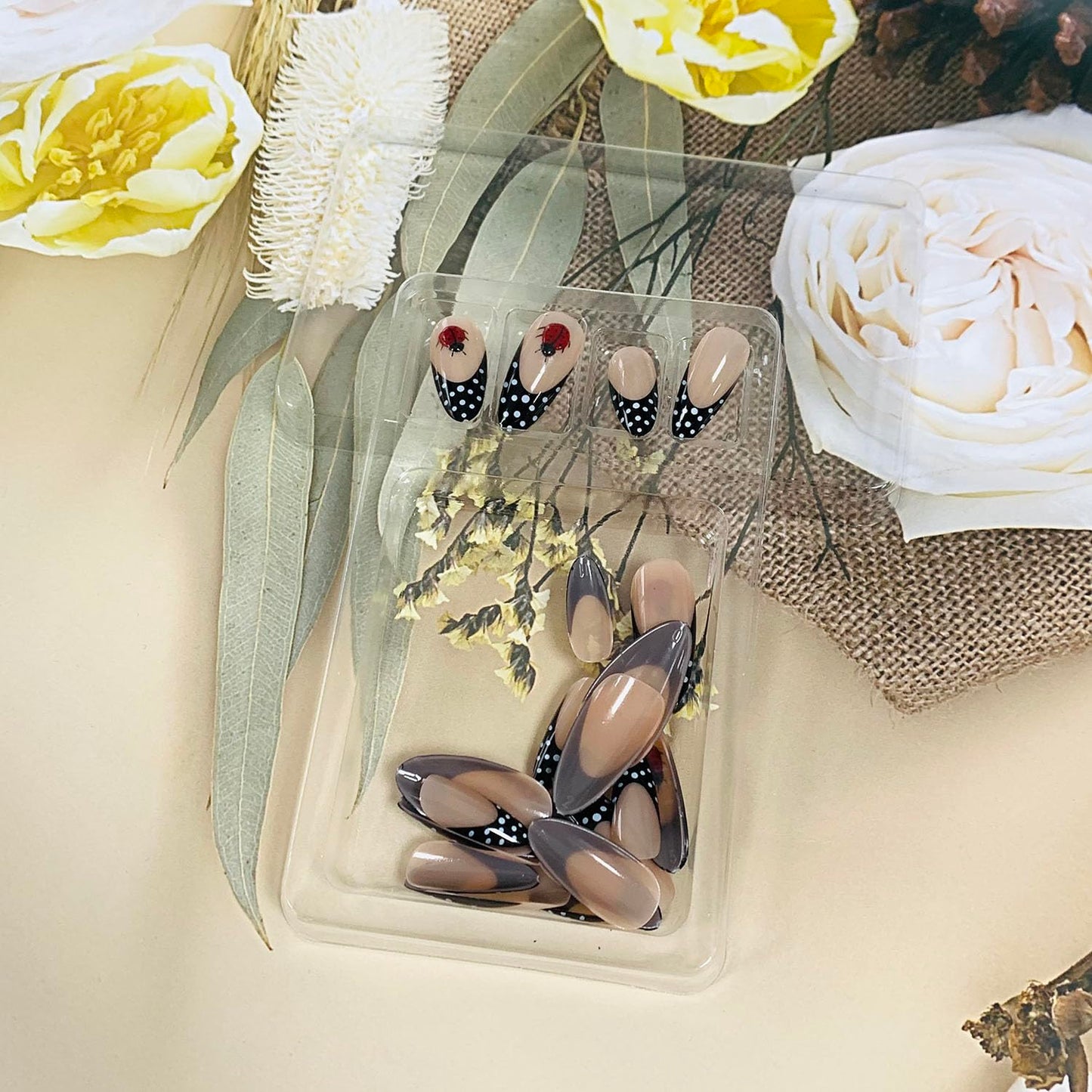 FIEONCIY Press on Almond Nails Short Length Glossy Acrylic Almond Shaped False Nails with Designs Artificial Medium Fake Nails with Charms Glue Stick on Fingernails for Women Girls(WSJ2401)