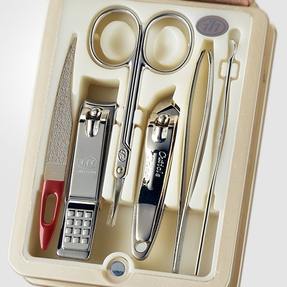 Korean Nail Clipper! World No. 1. Three Seven (777) Travel Manicure Pedicure Grooming Kit Set - Nail Clipper (Total 6 PCs, TS-5400WC), Made in Korea, Since 1975