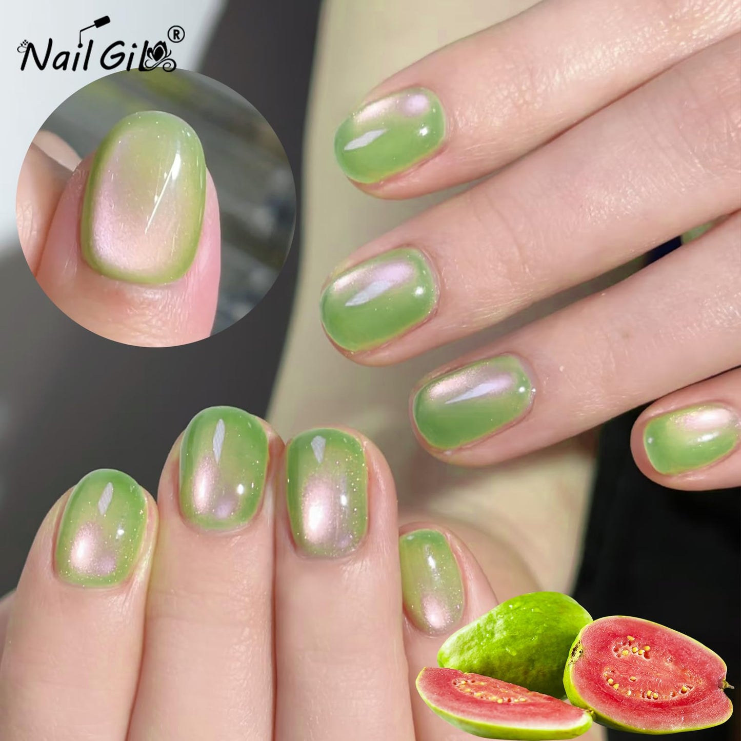 NAILGIL Cat Eye Gel Nail Polish Set, 8 Colors Fruit Catseye Magnetic Neon Gel Sweet Guava Greengage Plum Avocado Lemon Orange Pitaya Grape Blueberry Salon Summer Manicure DIY for Women