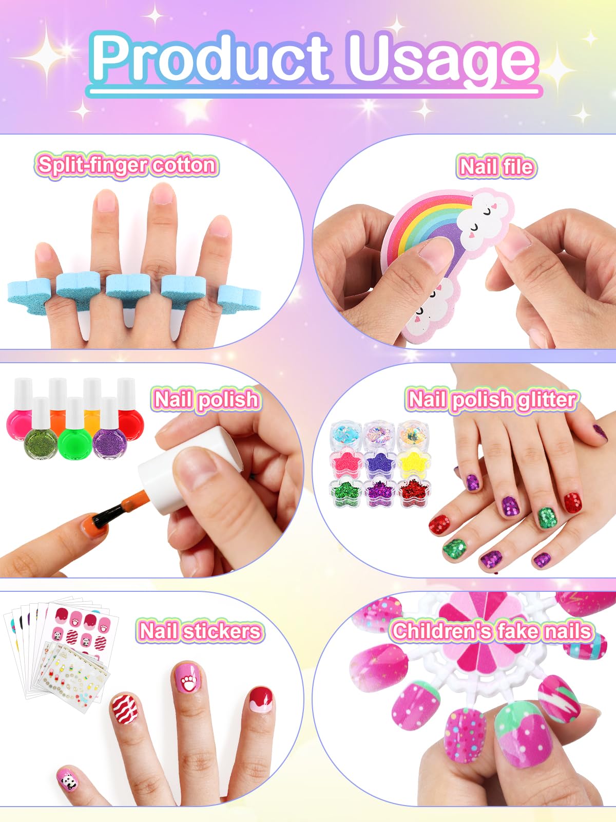 EBANKU 36Pcs Kids Nail Polish Set for Girls, Nail Art Kit for Kids Ages 7-12, All-in-One Nail Salon with Nail Dryer & Press On False Nails,DIY Decorative,Non-Toxic Polish,Stickers