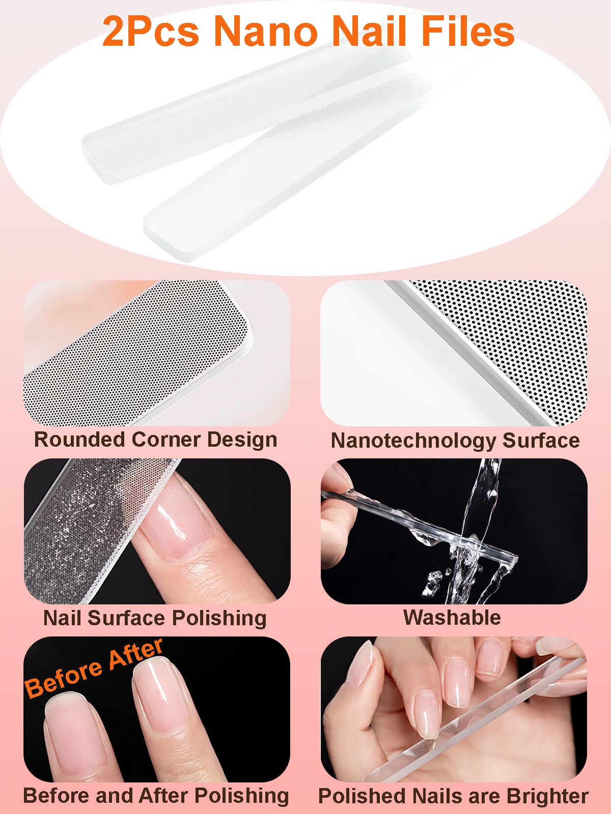 MYR 6Pcs Metal Nail Art Brushes and 2Pcs Nano Nail Files are suitable for Drawing Thick Lines, Painting Petals, Applying Phototherapy Gel, Halo Dyeing and other Personalized Nail Enhancement Designs