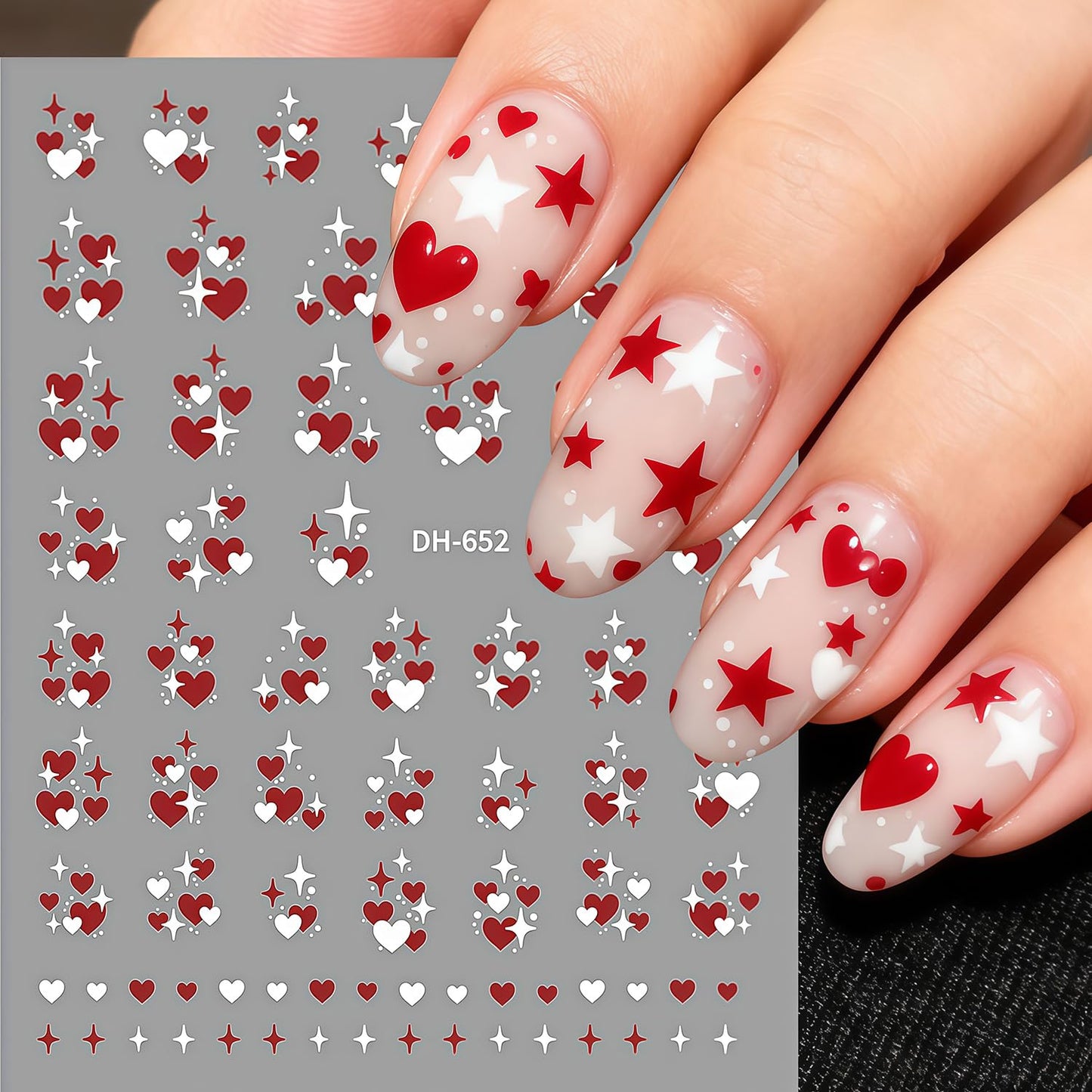 8 Sheets Heart Nail Art Stickers Valentines Nail Decals 3D Self Adhesive Black White Red Blue Pink Heart Nail Stickers Valentine Love Nails Decals Sticker Decoration for Women Holiday DIY Manicure
