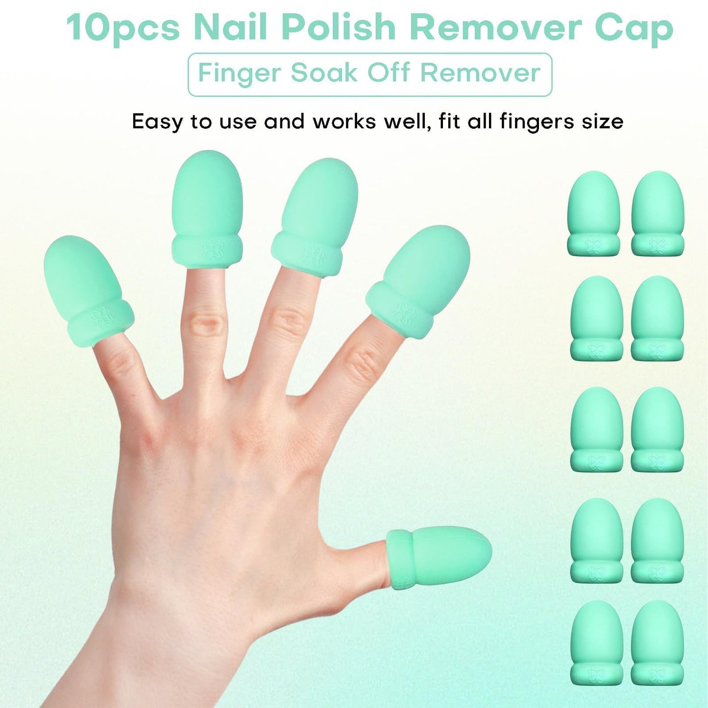 Gel Polish Remover Refill Kits for Nails, Holiday Gifts for Women Girls 4-in-1 Green Nail Polish Remover Set with Soak Off Caps Nail Buffer Block | Nail File | Cuticle Pusher for Poly Gel Acrylic Nail