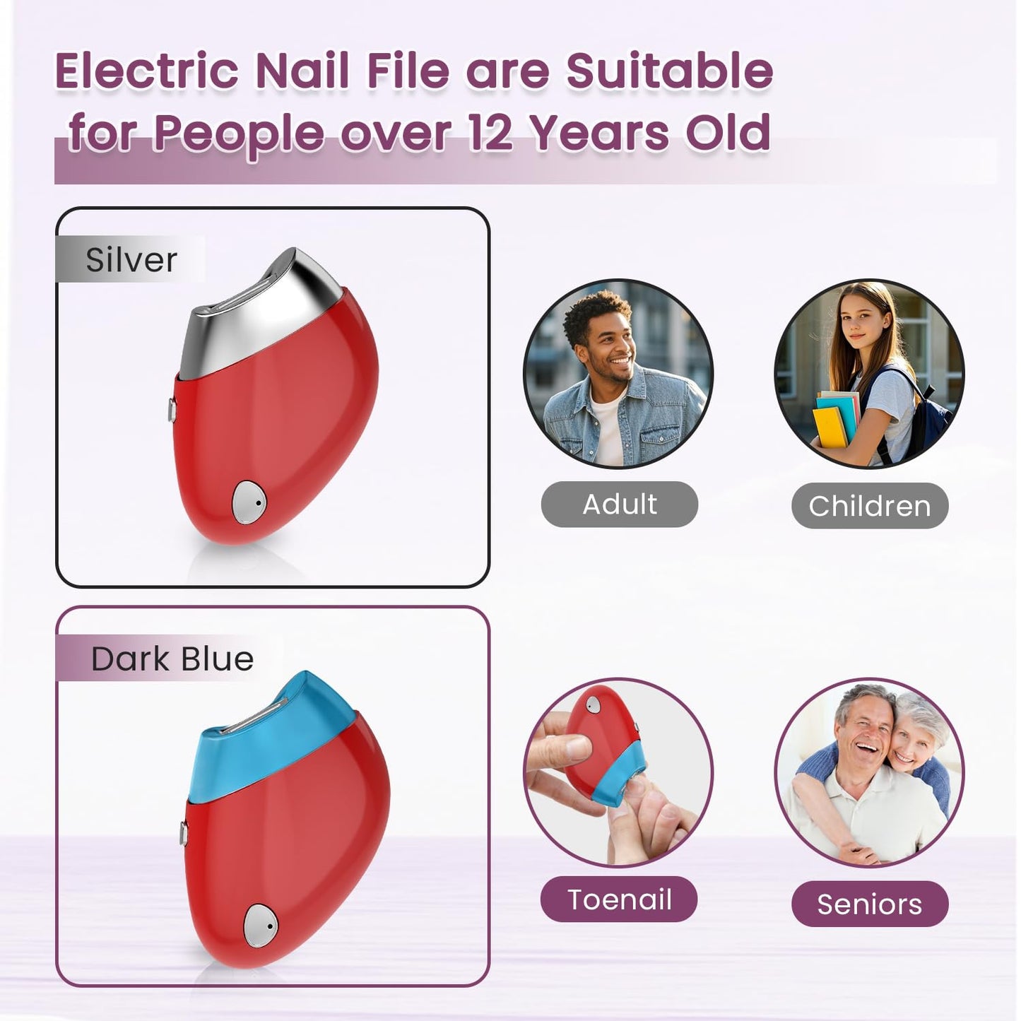Electric Nail Clipper, Electric Toenail Trimmer with Replacement Blade Heads, 2 Speeds, Magnetic Cover, Nail Scraps Storage, Automatic Electric Nail File for Thick Toenails, Adult, Seniors (Red)