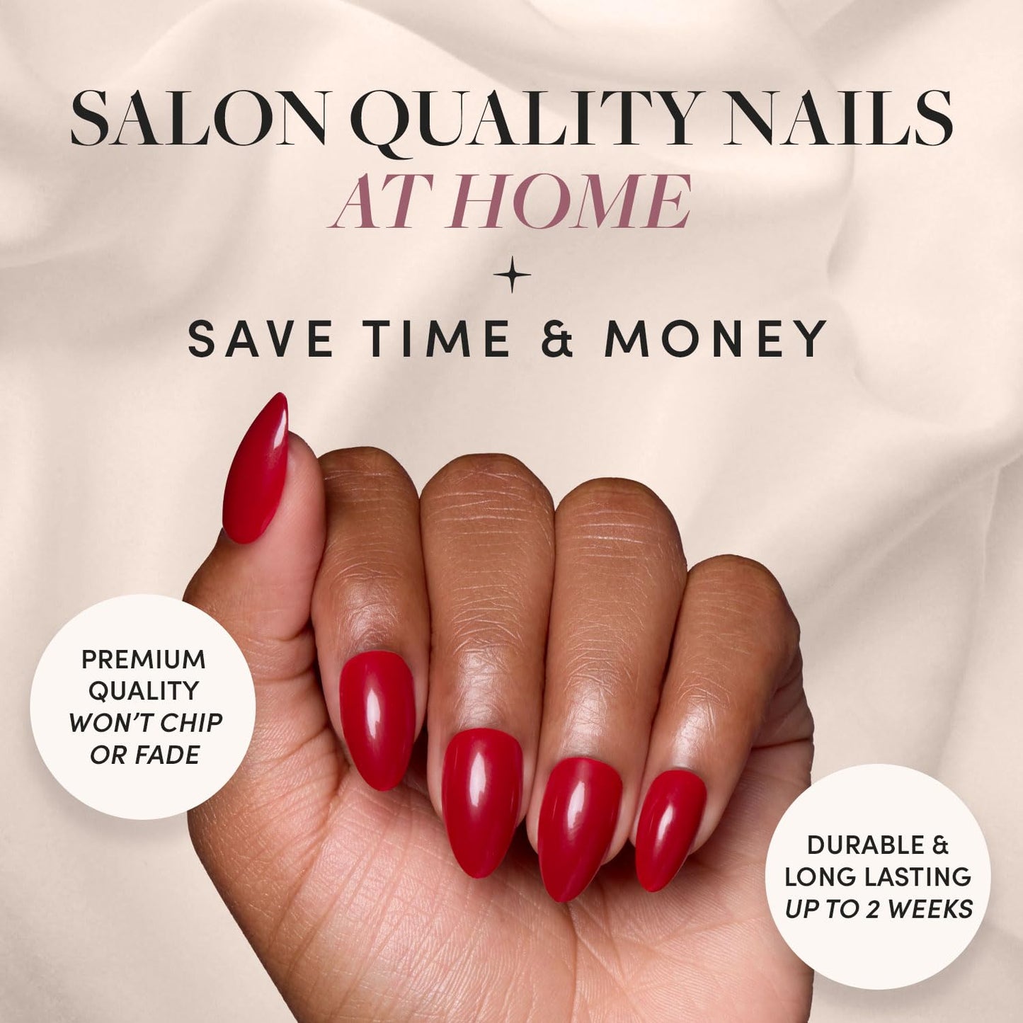 Glamnetic Press-On Nails - Classic Red | Opaque Timeless Red Short Almond Short False Nails | 15 Sizes - 30 Nail Kit with Glue and Remover