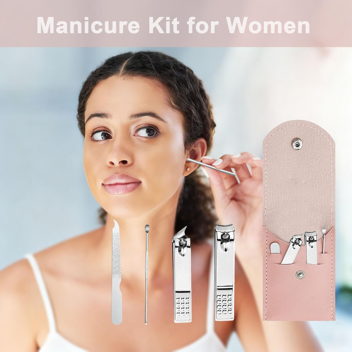 24 Sets Travel Manicure Set Professional Nail Clipper Kit Bulk,4 in 1 Adult Stainless Steel Travel Manicure Kit with Case Individually Wrapped Nail Clippers Bulk for Homeless,Hotel,Charity（Pink）