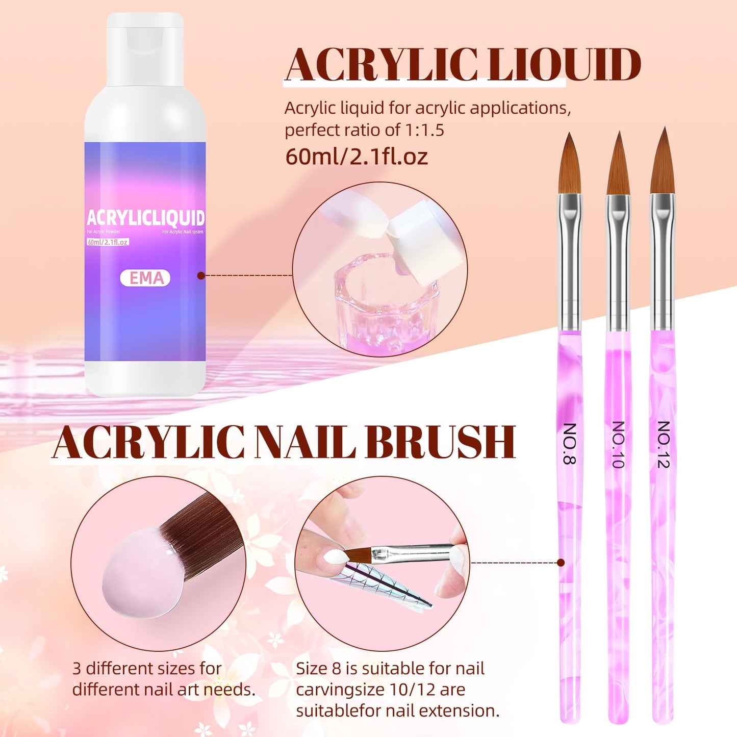 Acrylic Nail Kit for Beginners with Everything-Nail Kit Acrylic Set White Pink Clear Acrylic Powder Gel Polish Decorations for Home Salon