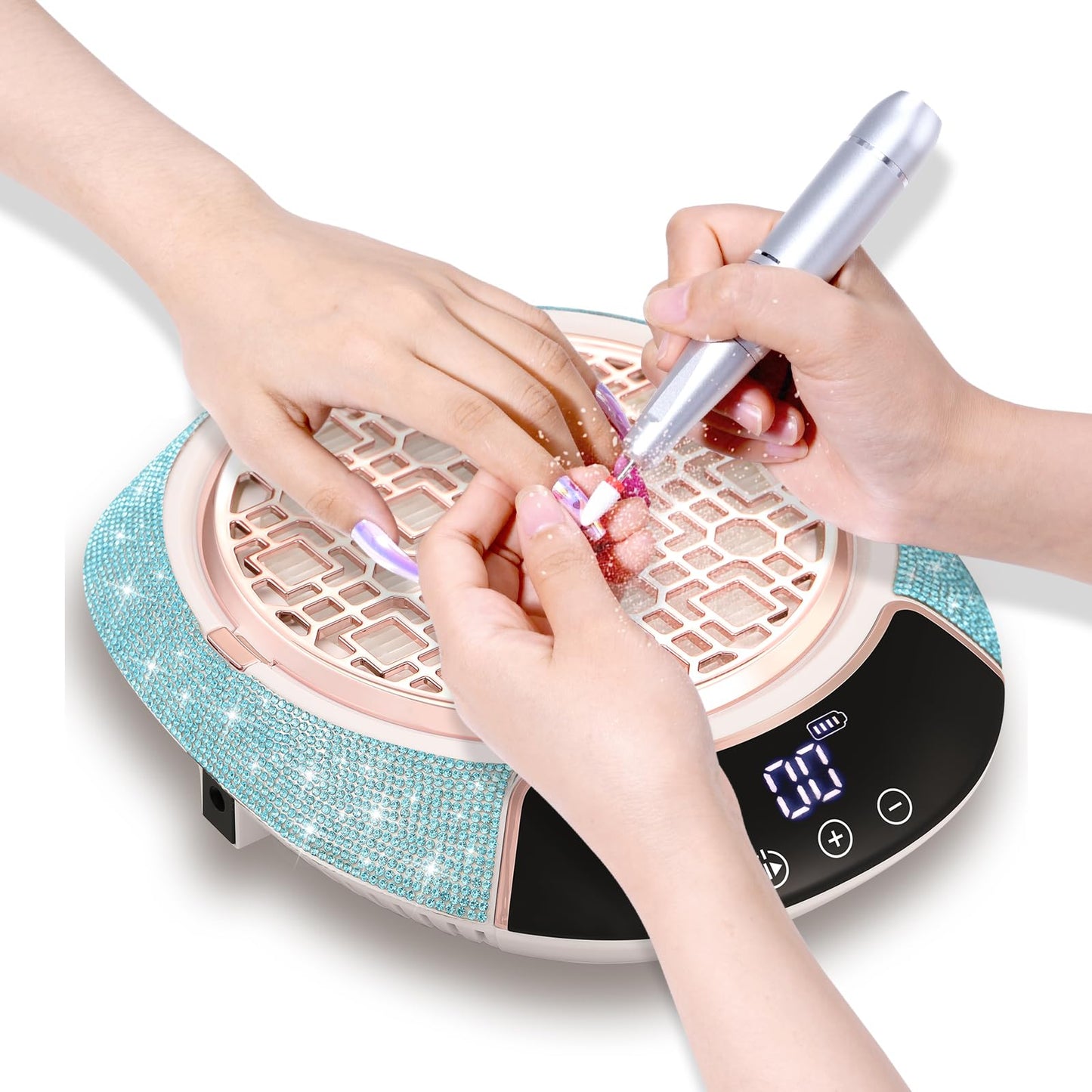 CHRISTINE SHELLY Nail Dust Collector, Cordless Dust Collector Nail Tech, Powerful Vacuum Fan Vent Dust Collector Extractor Dust Suction Machine for Acrylic Gel Polish,Salon & Home, Blue Diamond