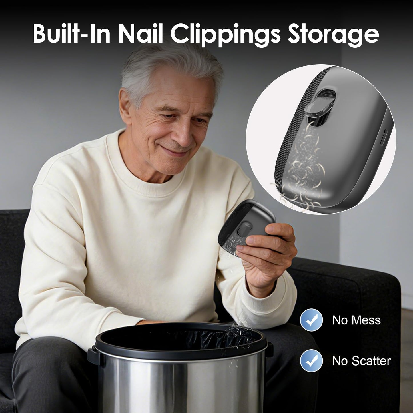 Electric Nail Clipper, 3 in1 Toenail Clippers & Nail Drill with Polishing for Fingers and Toes, Rechargeable Fingernail Trimmer with 3 Adjustable Speeds for Senior Adults Men Baby Caregivers