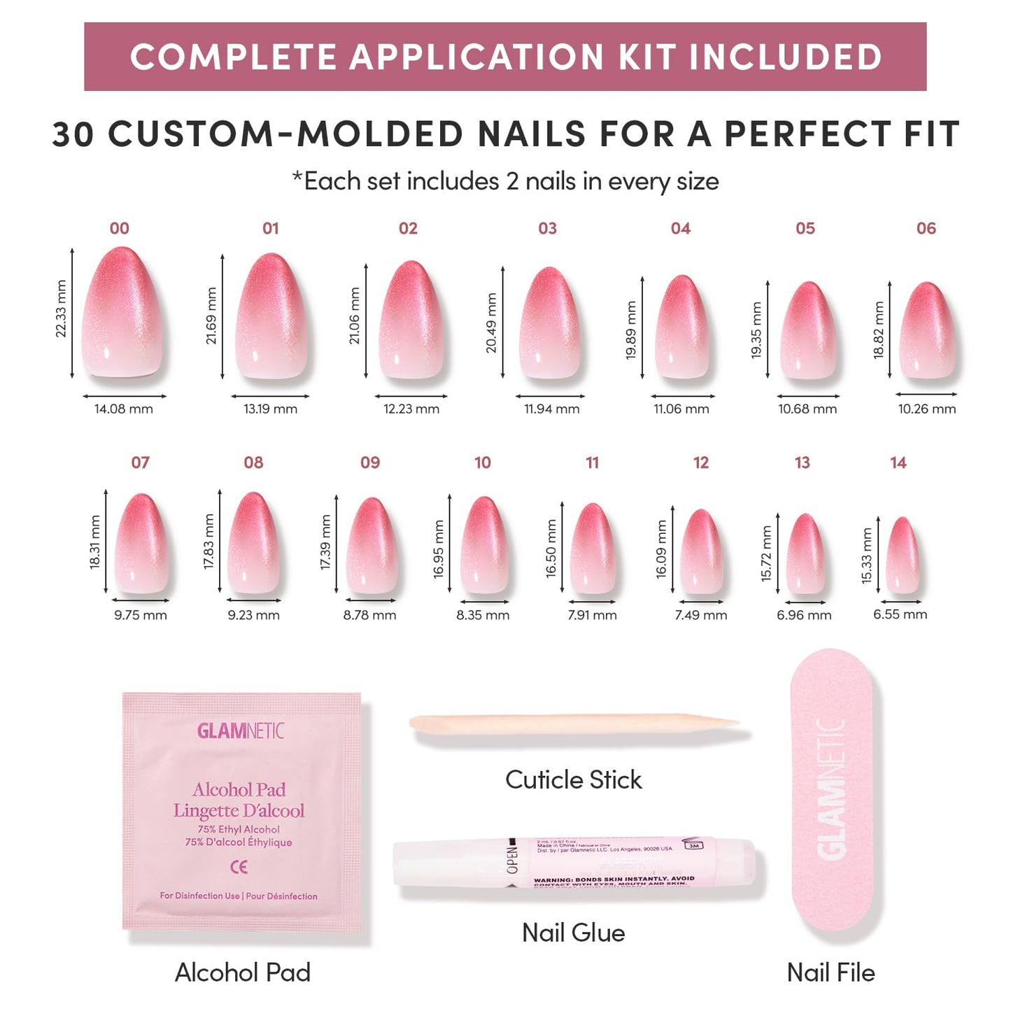Glamnetic Press On Nails - Faded Feelings | Spring Nails | Short Almond Fake Nails with Pink Velvet Ombre Tips in a Velvet & Glossy Finish, Salon Quality | 15 Sizes - 30 Nail Kit with Glue