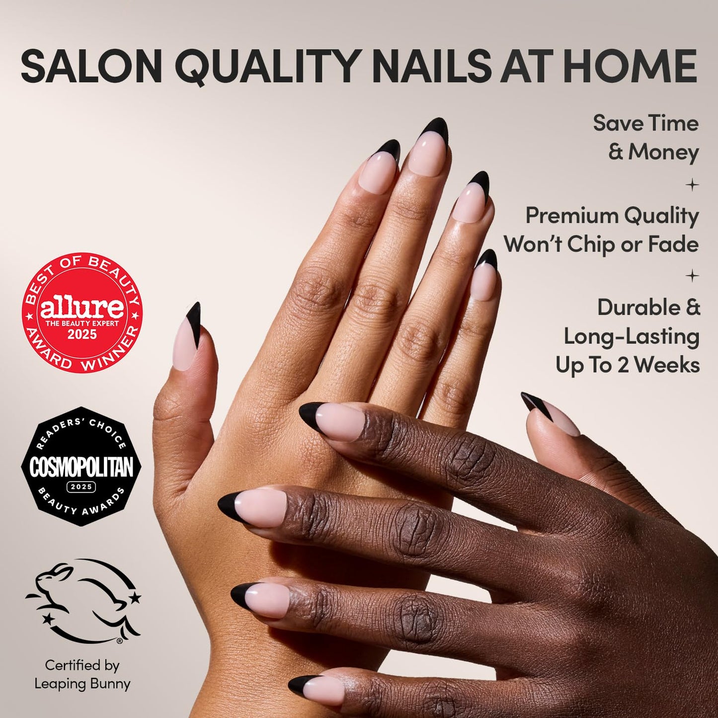 Harry Potter™ x Glamnetic Press-On Nails Bundle - Unicorn Blood & Caviar | Short Almond Fake Nails with Silver Chrome & 3D Swirl Design, Officially Licensed | Short Almond Black French Tip False Nails