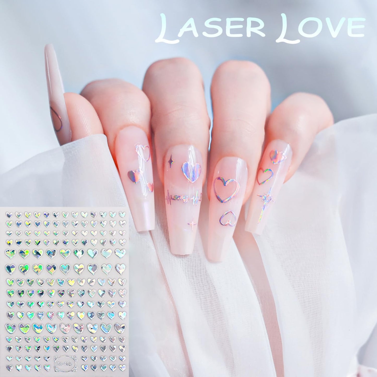 9 Sheets 3D Self-Adhesive Flower Love Nail Art Stickers Moon Stars Lines and Cute Rabbit Design Nail Decals Holographic Laser Nails Stickers Decoration Suitable Women Daily DIY Manicure Supplies Set