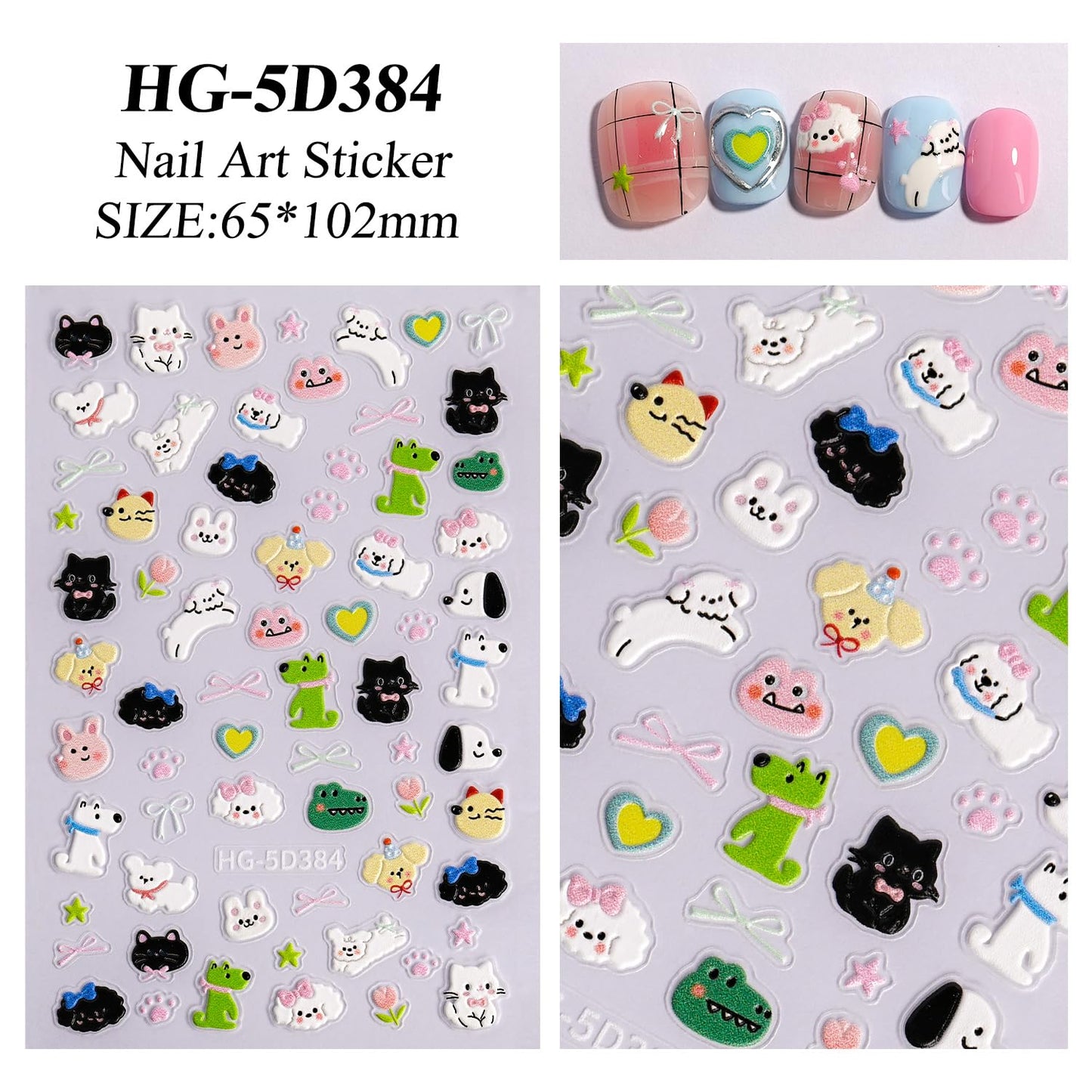 8 Sheets Kids Nail Stickers for Nail Art, 5D Embossed Self-Adhesive Flower Rainbow Dog Fruits Cherry Nail Decals, Cute Nail Supplies Designs Accessories for Women Girls Toddler Manicure DIY Decoration