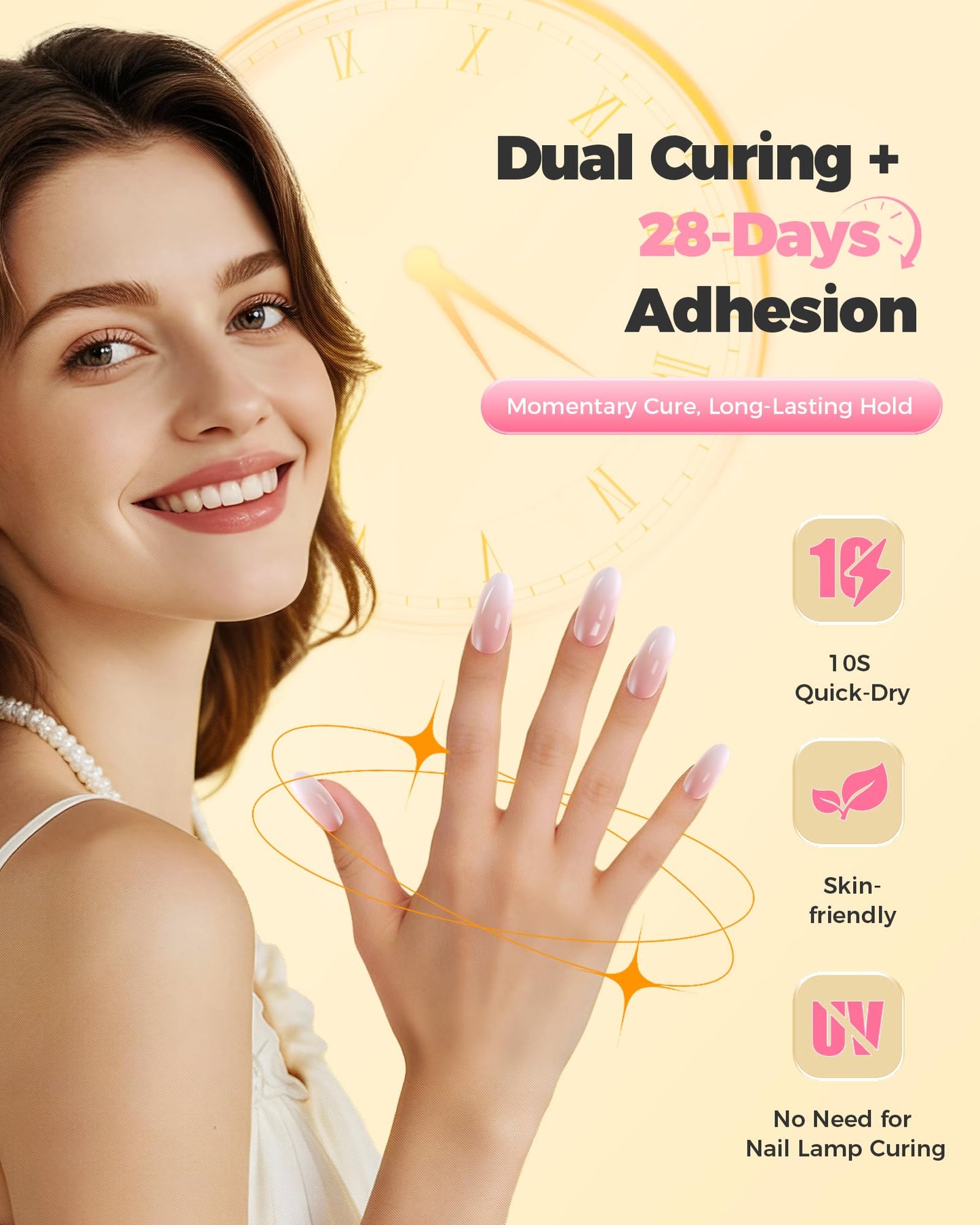 Super Strong Nail Glue for Press Ons, False Nails, Acrylic Nails &Tips [Upgraded Extra Strength Formula] Long-Lasting Hold Fast Bond Brush On Nail Glue(10ml) Quick Drying, Mess-Free & Easy Application