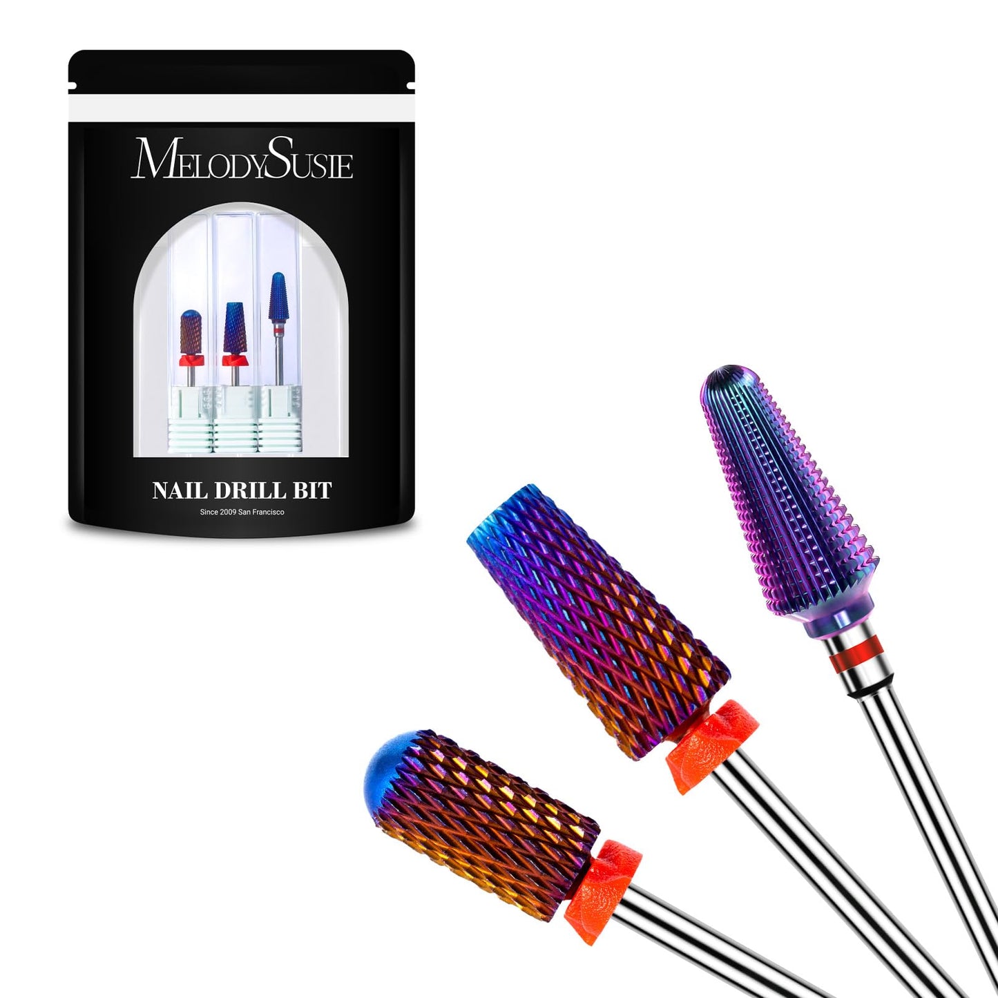 MelodySusie 3Pcs Nail Drill Bits Set with 50 Pcs Nail Drill Bits Super Long Small Sanding Bands