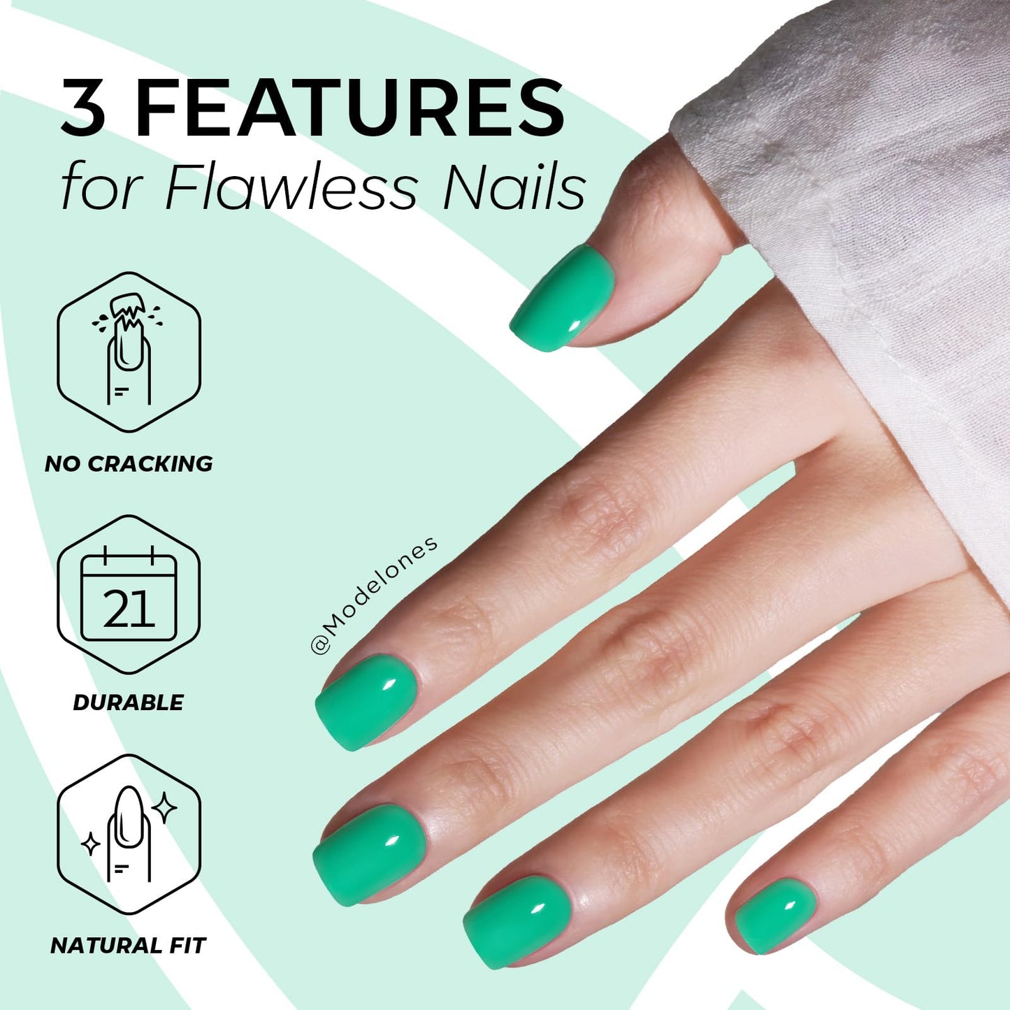 Modelones Extra Short Press on Nails, Vivid Green Squoval Fake Nails, Reusable Nail Kit with Nail Glue Adhesive Tabs Mini Nail File, Nails Press Ons 32Pcs 16 Sizes, Spring Women Girl Gift