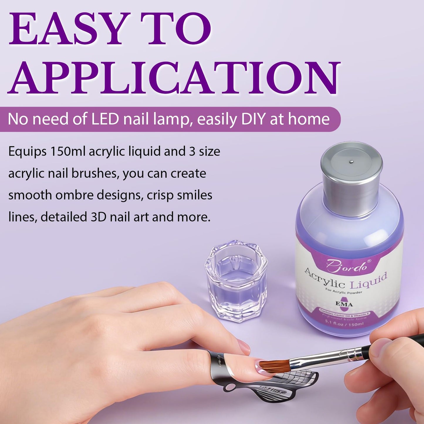 Pjordo Acrylic Nail Kit, 5.1fl. oz Acrylic Liquid with 3 Sizes Nail Brush, Files, Forms & 4 Powders for Nail Extension, Not Easily Yellowed Acrylic Nail Kit for Beginners & Salon DIY Home Nail Art