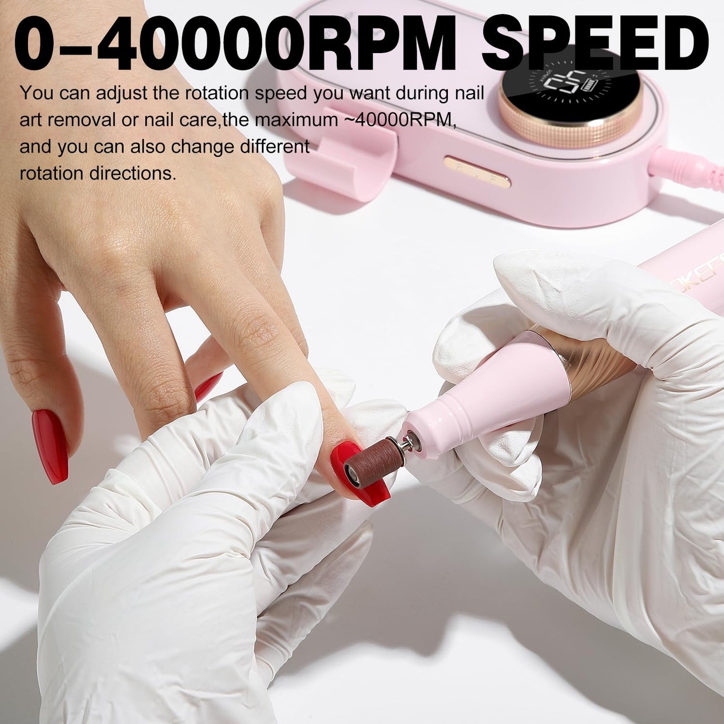 YOKE FELLOW Nail Drill Machine - 40000 RPM Electric Nail File Nail Drills for Acrylic Nails Professional with 12 Drill Bits Manicure Pedicure Polishing Nail Drill for Home Use