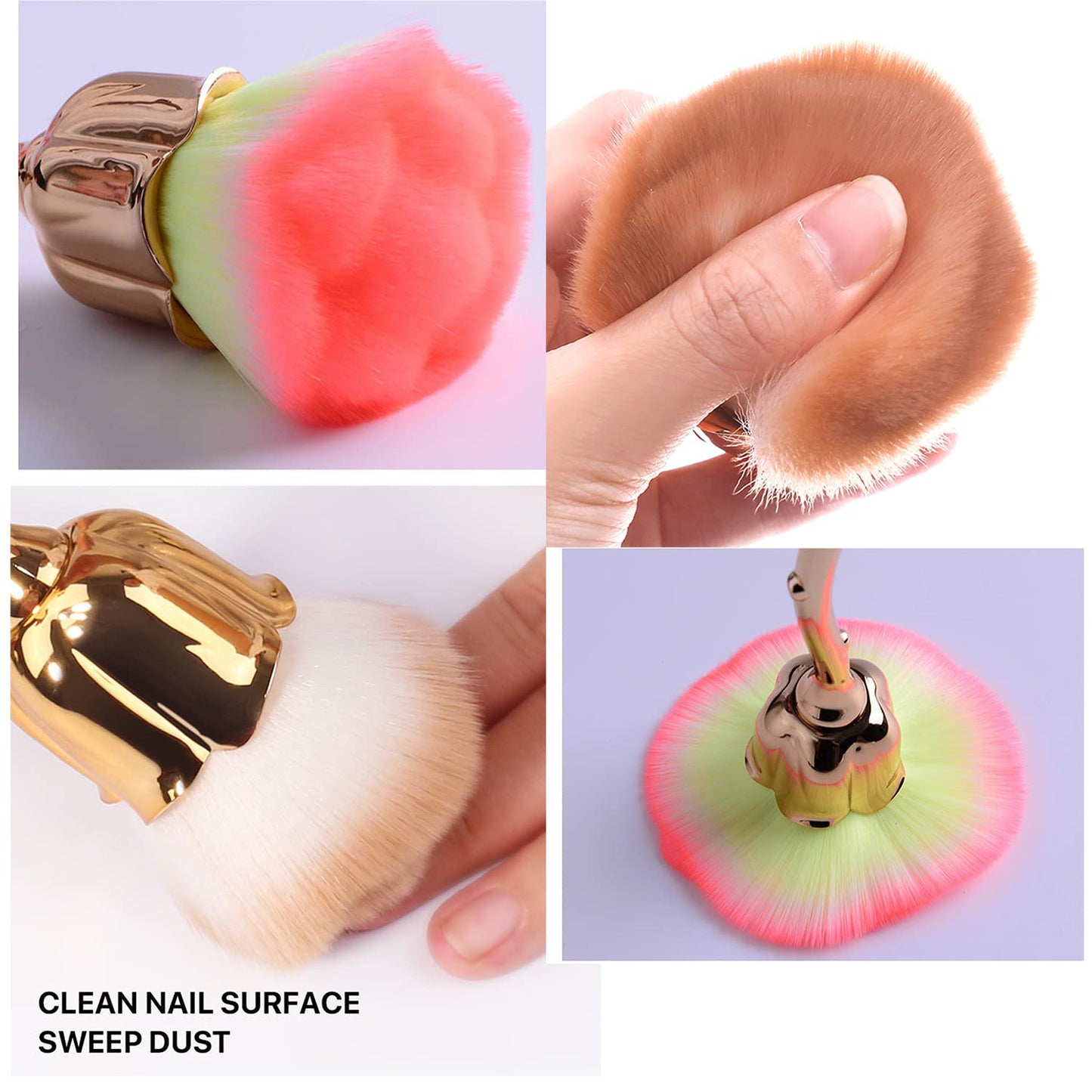 JERCLITY 2 Pieces Rose Makeup Brushes Blush Brush Super Large Face Powder Makeup Brushes kabuki brushes for Powder Cosmetic Nail Dust Brush Loose Powder Brush Makeup Manicure (Gold/Pink)