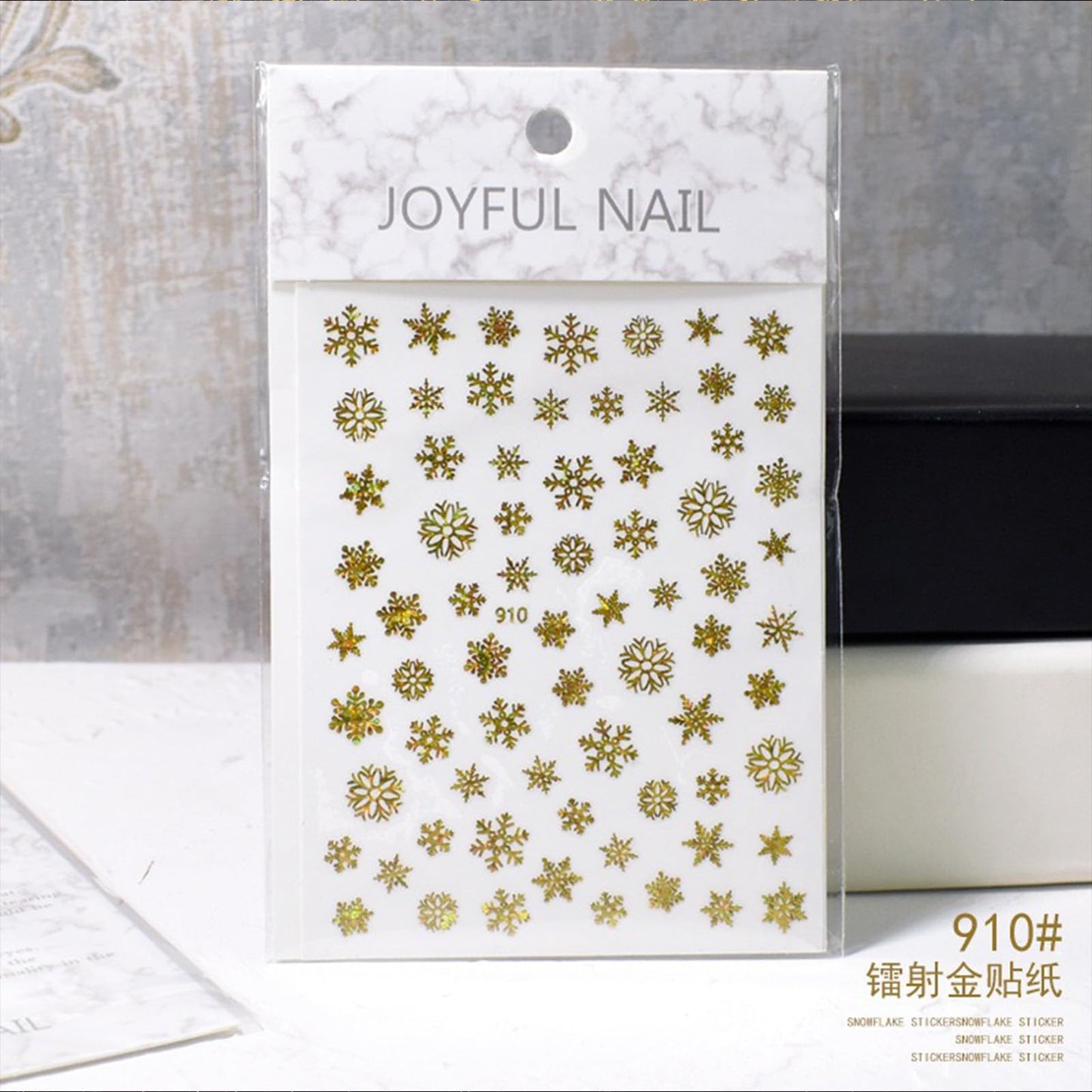 Gold Snowflake Nail Art Stickers Gold Christmas Nail Decals 3D Self-Adhesive Golden Metal Snowflake Design Nail Supplies for Women Christmas Nail Decorations