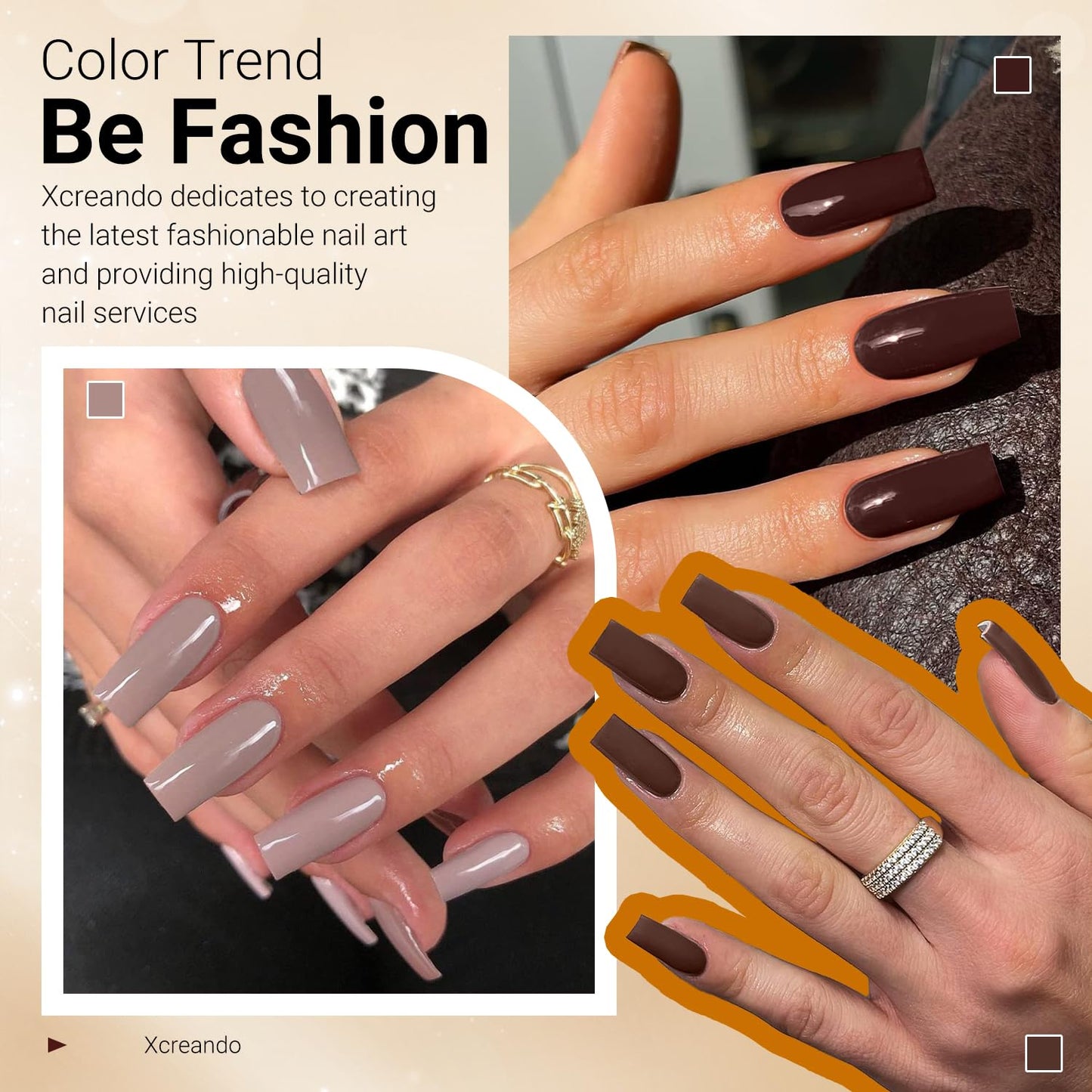 Matte Brown Press On Nails Medium Long Square, Xcreando Medium Coffin Nails Acrylic Press ons Glue on Nails Long Length, Solid Color Fake Nail for Women, Natural Thick Artificial Nail Stick on