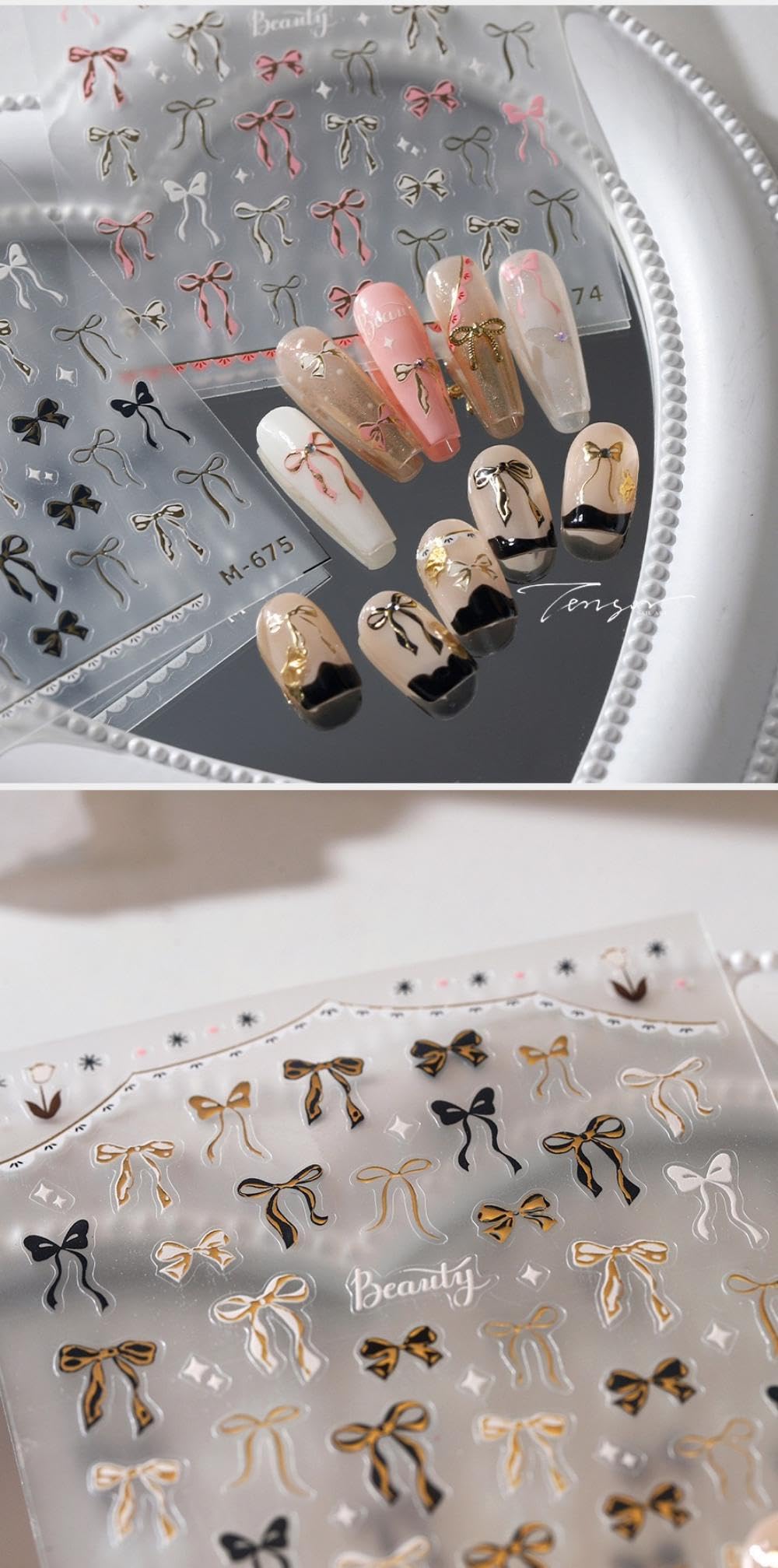 Gold Black Bow Nail Art Stickers Valentines Stickers 5D Embossed Bowknot Nail Sticker Cute Self-Adhesive Silver Ribbon Decals for Women Girls Chtistmas Acrylic Nails Manicure DIY Nail Supplies