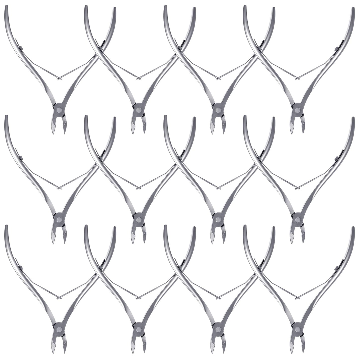 YBEATY 12 Packs Professional Cuticle Trimmer Nippers Stainless Steel Nail Cutter with Pointed Sharp Blades Double Spring Dead Skin Clipper Scissor Pedicure Manicure Tool for Fingernails Toenails Care