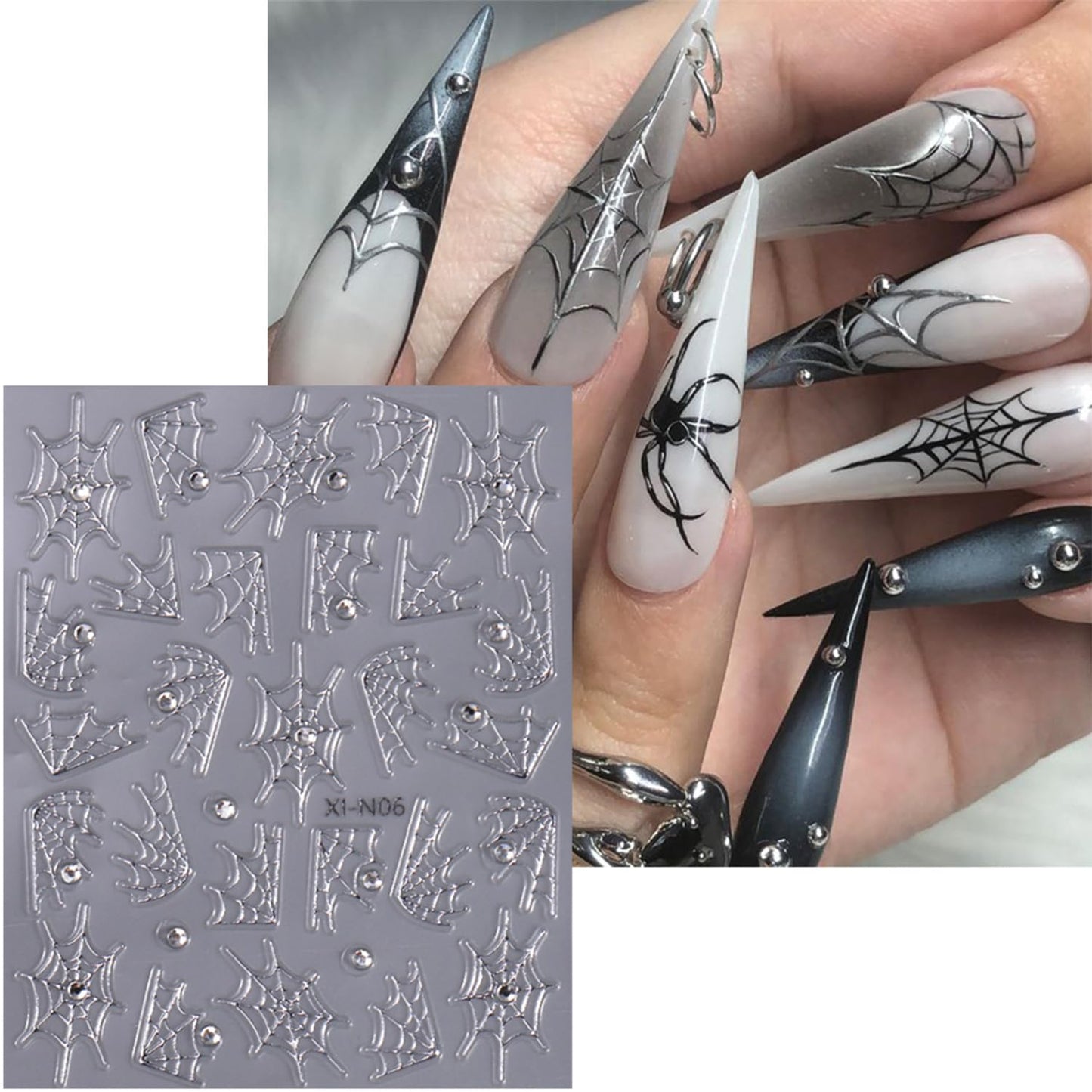 6 Sheets Halloween Nail Art Stickers Decals 3D Self-Adhesive Spider Web Nail Stickers Spider Ghost Pumpkin Red Blood Lips Designs Halloween Nail Decals Supplies for Women Nail Art Decorations Charms
