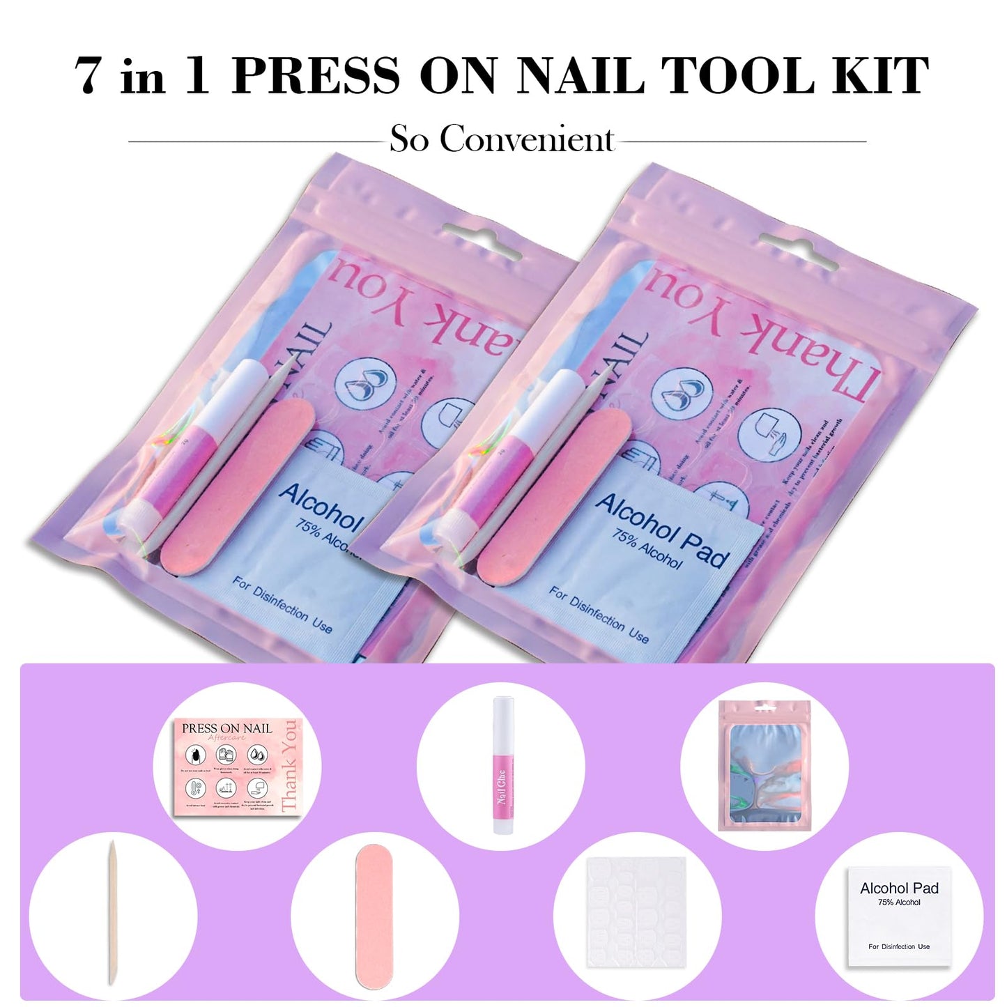 Disposable Nail Supplies Kits,Professional Manicure Press On Nail Tool Kit with Nail File,Adhesive Tabs,Nail Glue,Sticks, Prep Pads,Bags,Cards for Nail Business (350pcs50set-pink)