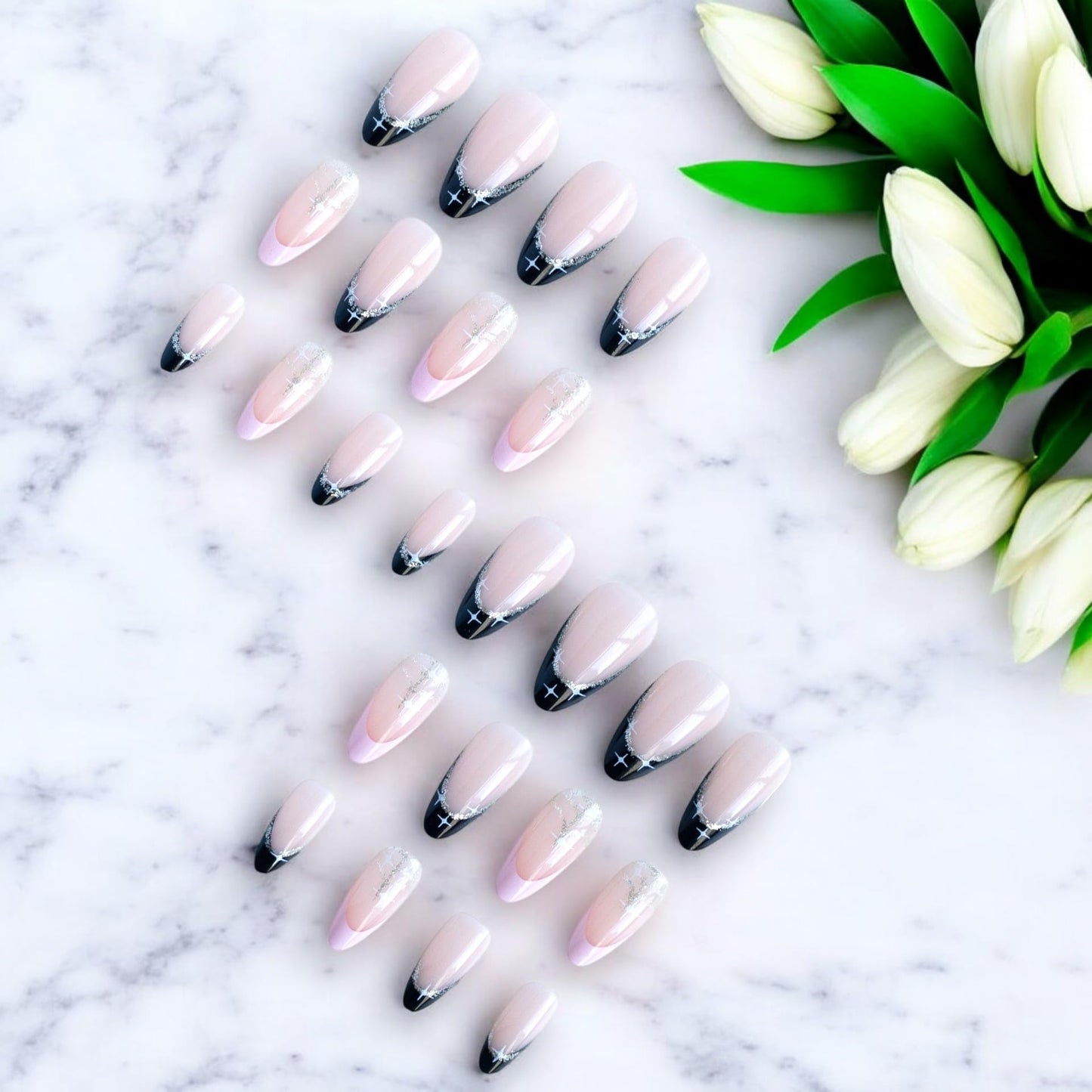 24 Pcs Press On Nails Short, Soft Gel Fake Nails, Glossy, Durable & Reusable, Easy to Apply Glue On Nails for Women By Bows And Knots