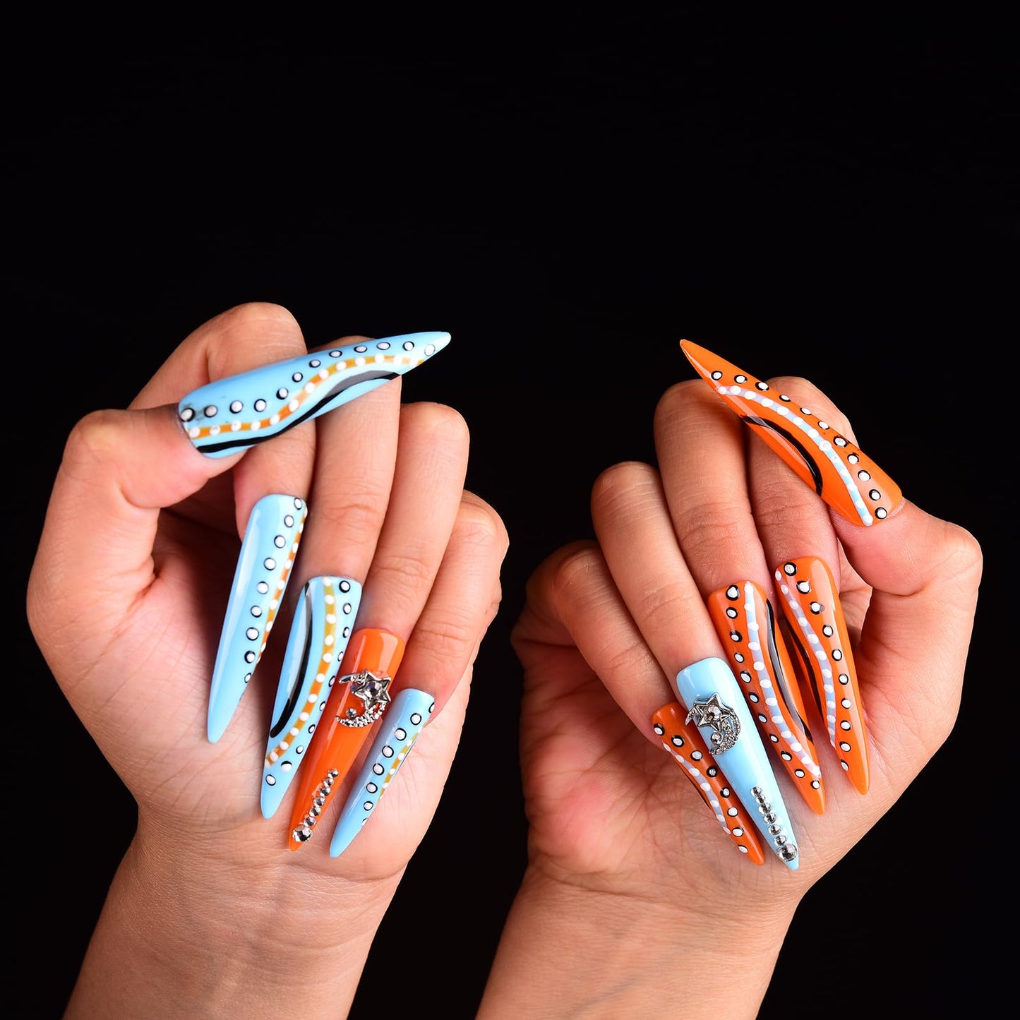 Tmani 10pc/set Extra Long Handmade Press On Nail Hot Girl's Long Ballet Nails Pointed Nail Full of Diamond Glitter Decoration Fake Nails Suitable For Girls Festival Parties and Birthday Gift（109,S)