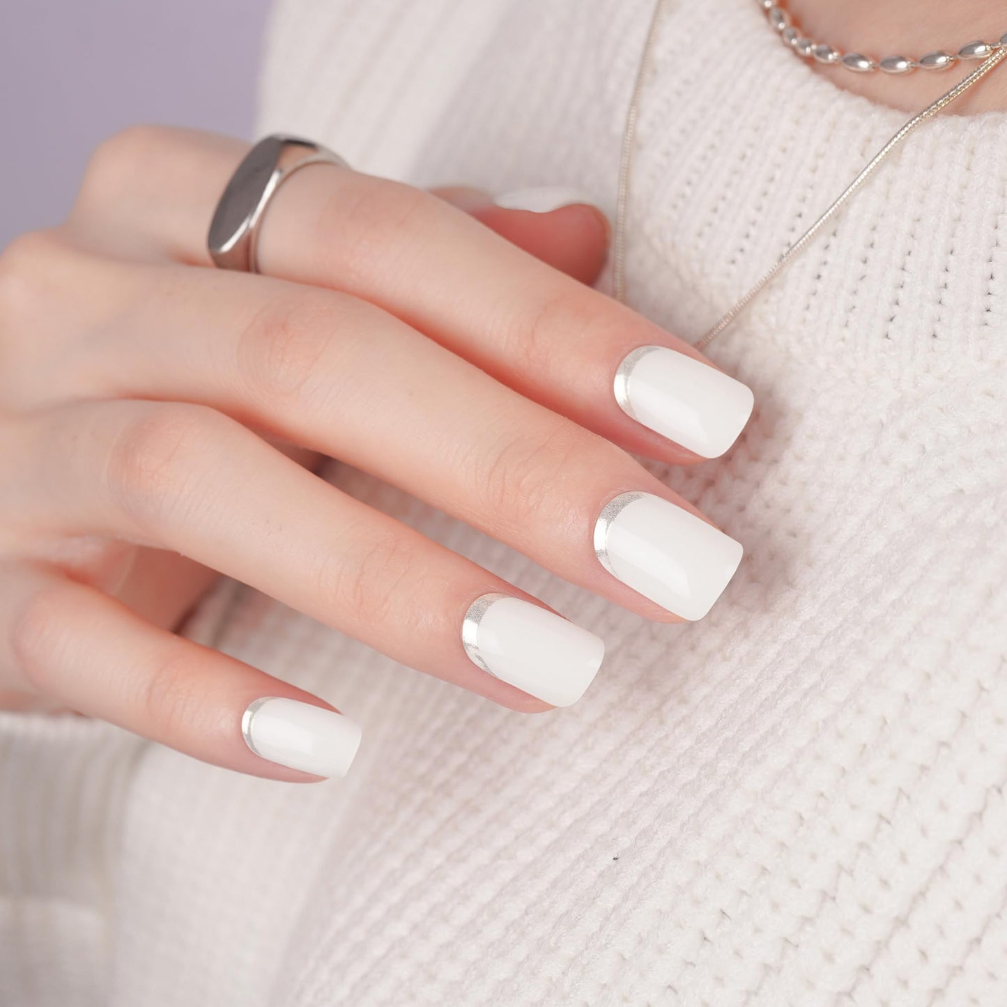 DANNI & TONI Semi Cured Gel Nail Strips Reverse French (Frost Kiss) White Gel Nail Wraps 28 Stickers Gift for Woman
